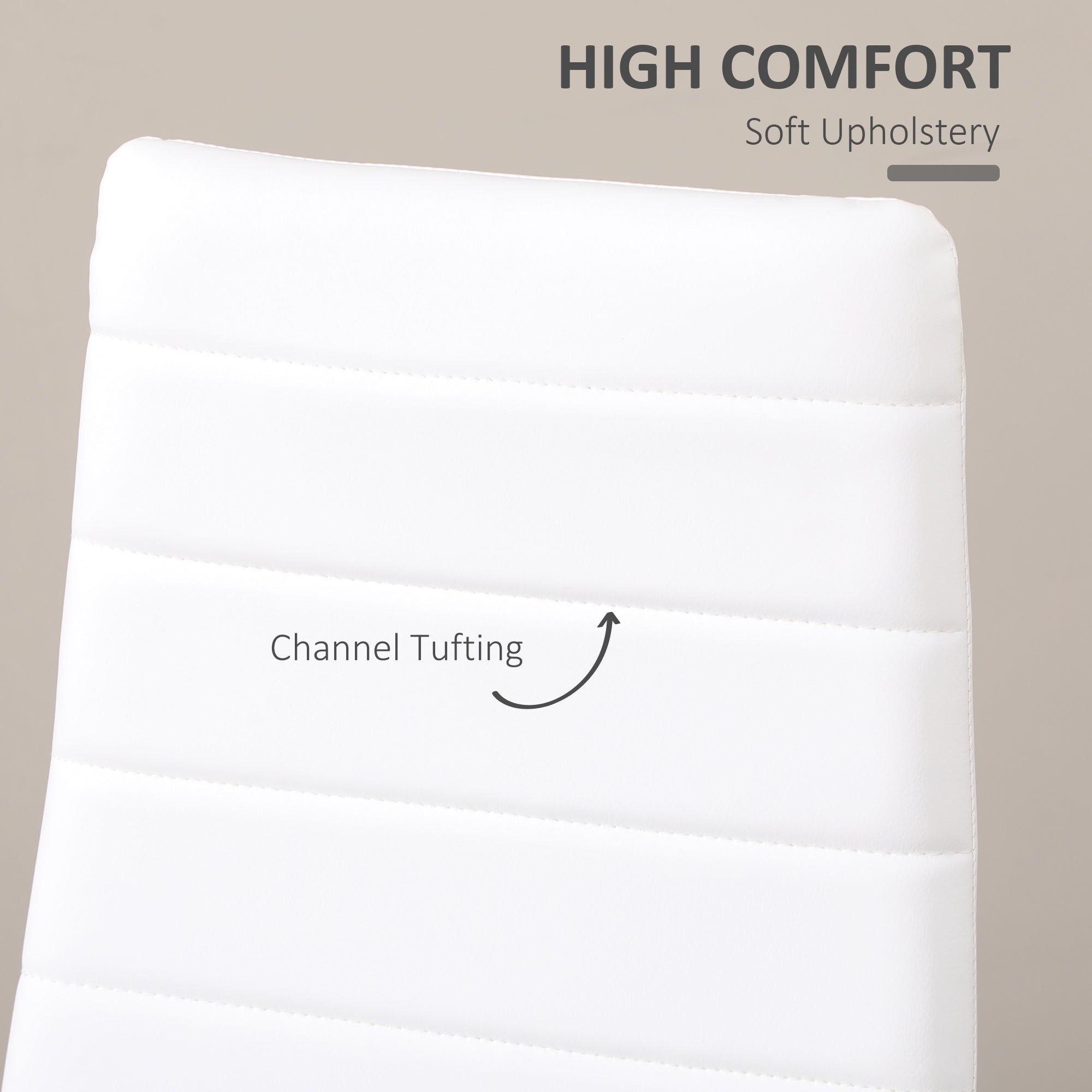 HOMCOM Modern Dining Chairs Set of 6, Upholstered PU Leather Kitchen Chairs with Channel Tufting and Metal Legs for Living Room, Dining Room, Bedroom, White