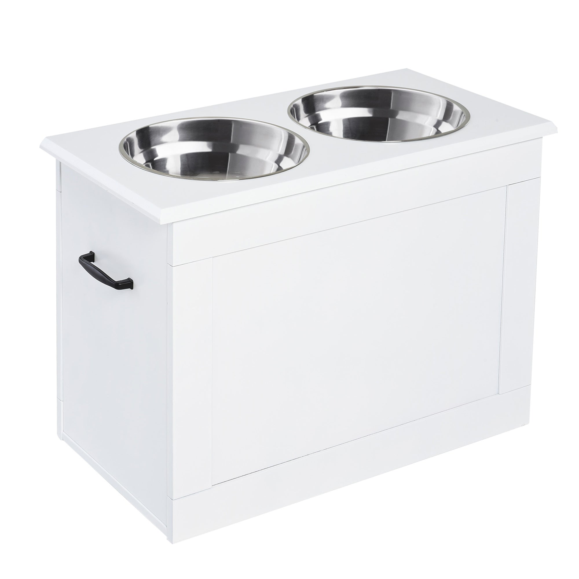 PawHut Elevated Dog Bowls for Large Dogs with Storage Dog Pet Diner Function 2 Stainless Steel Dog Bowls Elevated Base for Big-sized Dogs and Other Large Pets, White
