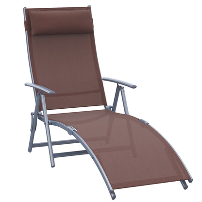 Outsunny Heavy-duty Adjustable Folding Reclining Chair Outdoor Sun Lounger Patio Chaise Lounge Garden Beach Gravity Lounge with Pillow, 7 Adjustable Backrest Positions, Brown
