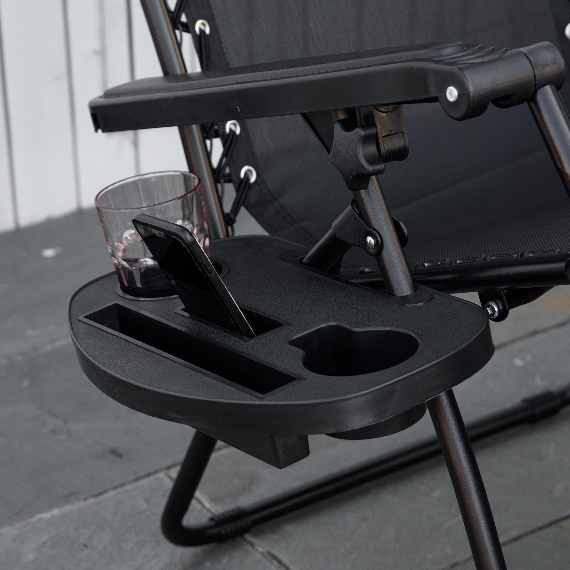 Outsunny 2 Piece Foldable Lounge Chair with Canopy Shade, Outdoor Zero Gravity Chair w/ Side Tray & Cup Holder, Reclining Lounger w/ Breathable Mesh Fabric Seat, Pillow, Black