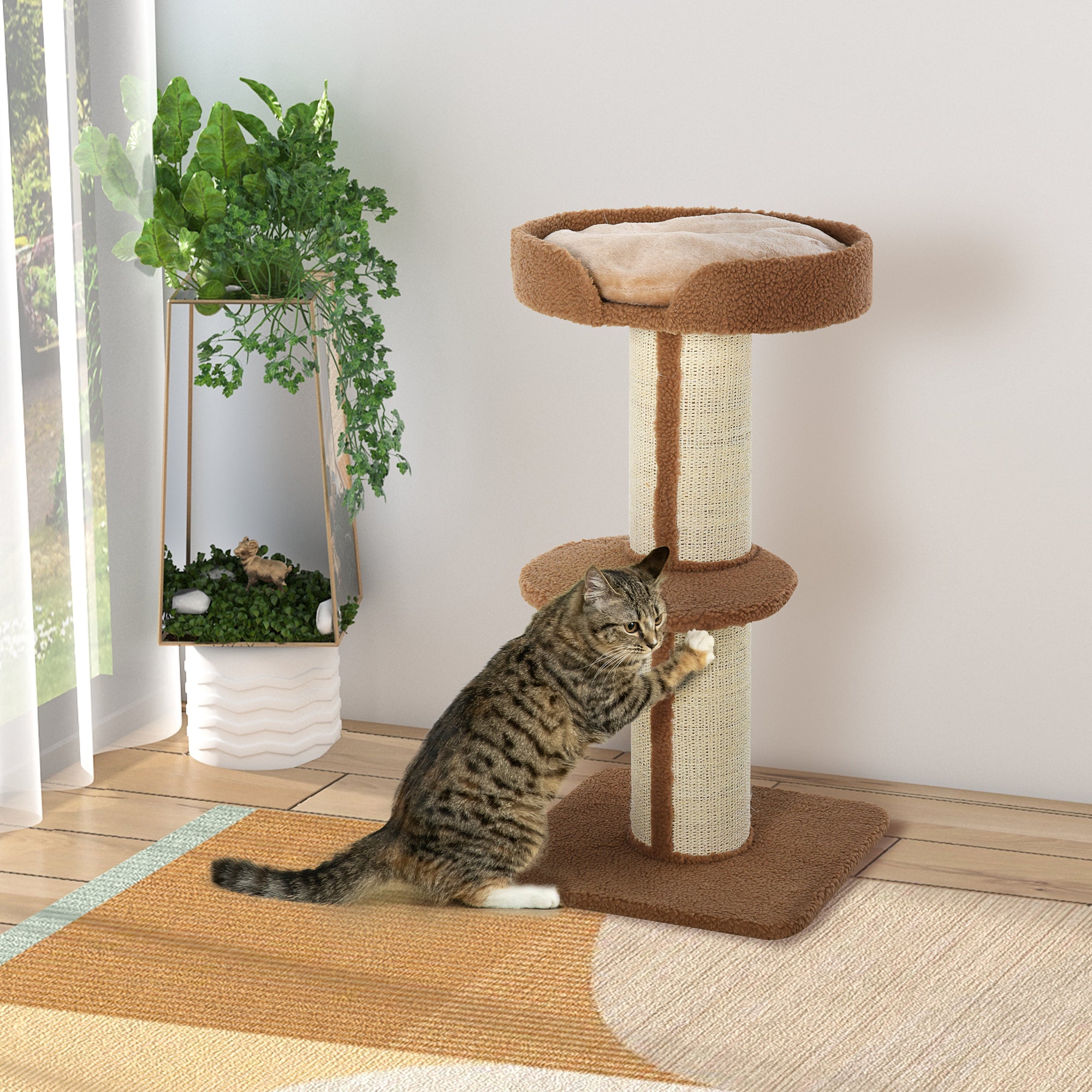 PawHut 91cm Cat Tower Scratching Posts Cat Tree for Indoor Cats Kitten Activity Centre Brown