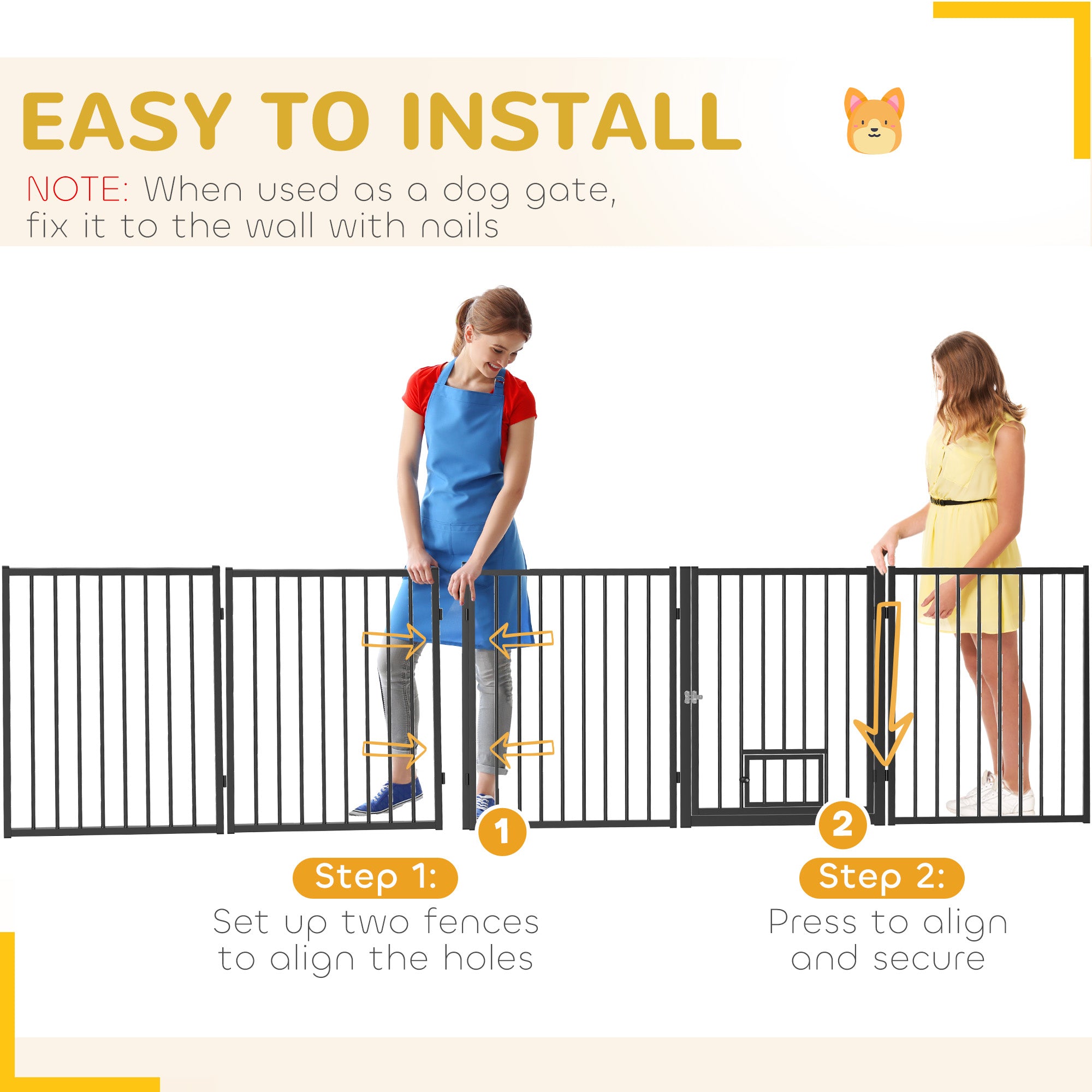 PawHut Dog Playpen, 30"H Pet Playpen, 5 Panels Puppy Exercise Pen Heavy Duty with Dog Gate & Cat Door, Indoor Outdoor Foldable Portable Dog Fence for Small & Medium Dogs