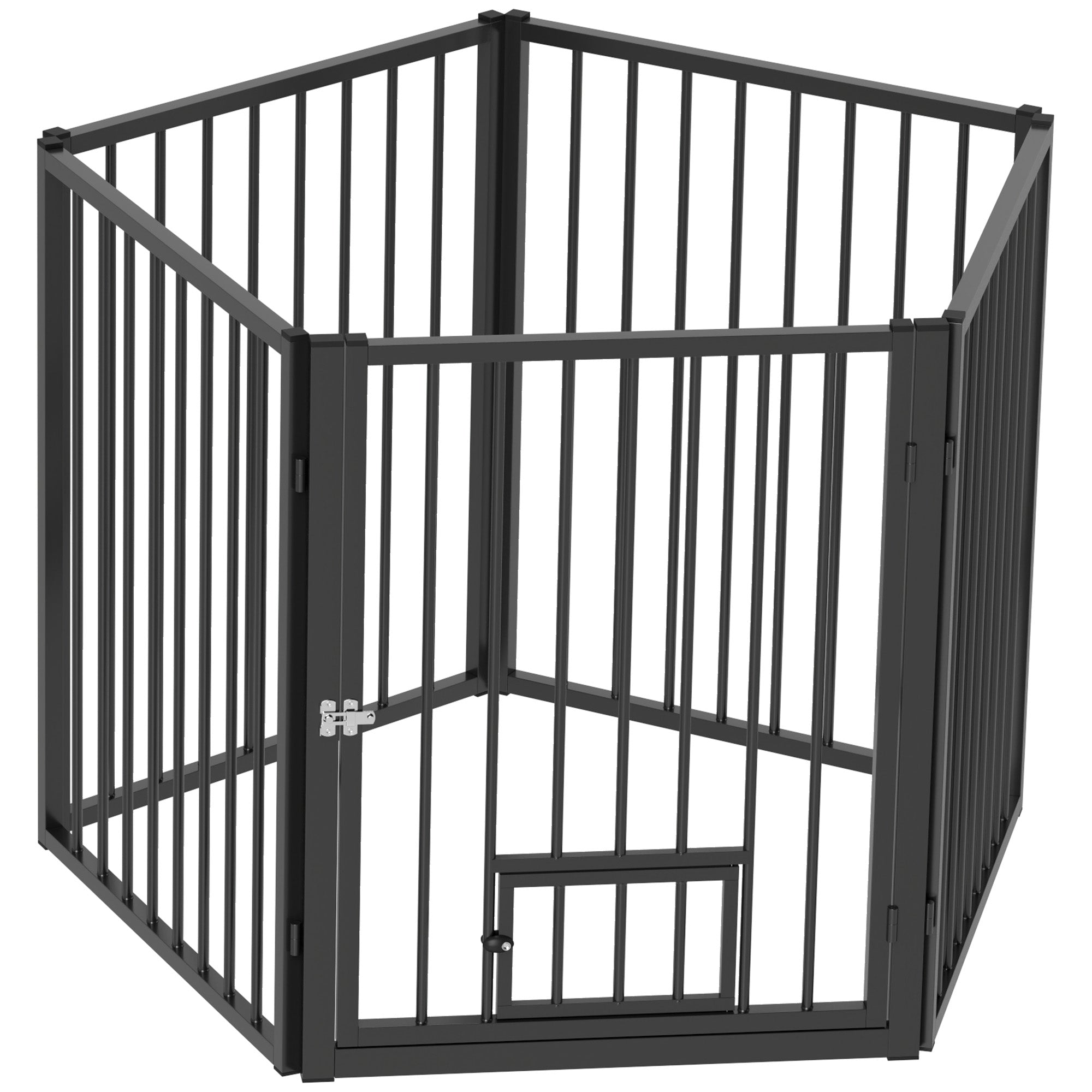 PawHut Dog Playpen, 30"H Pet Playpen, 5 Panels Puppy Exercise Pen Heavy Duty with Dog Gate & Cat Door, Indoor Outdoor Foldable Portable Dog Fence for Small & Medium Dogs