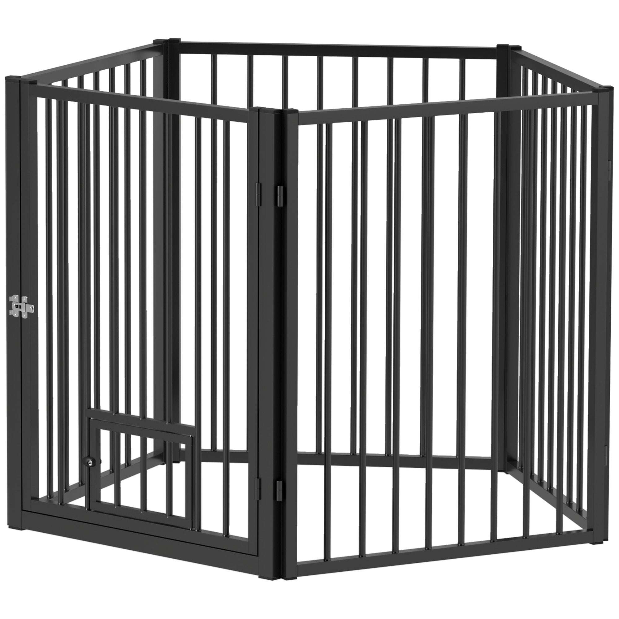 PawHut Dog Playpen, 30"H Pet Playpen, 5 Panels Puppy Exercise Pen Heavy Duty with Dog Gate & Cat Door, Indoor Outdoor Foldable Portable Dog Fence for Small & Medium Dogs