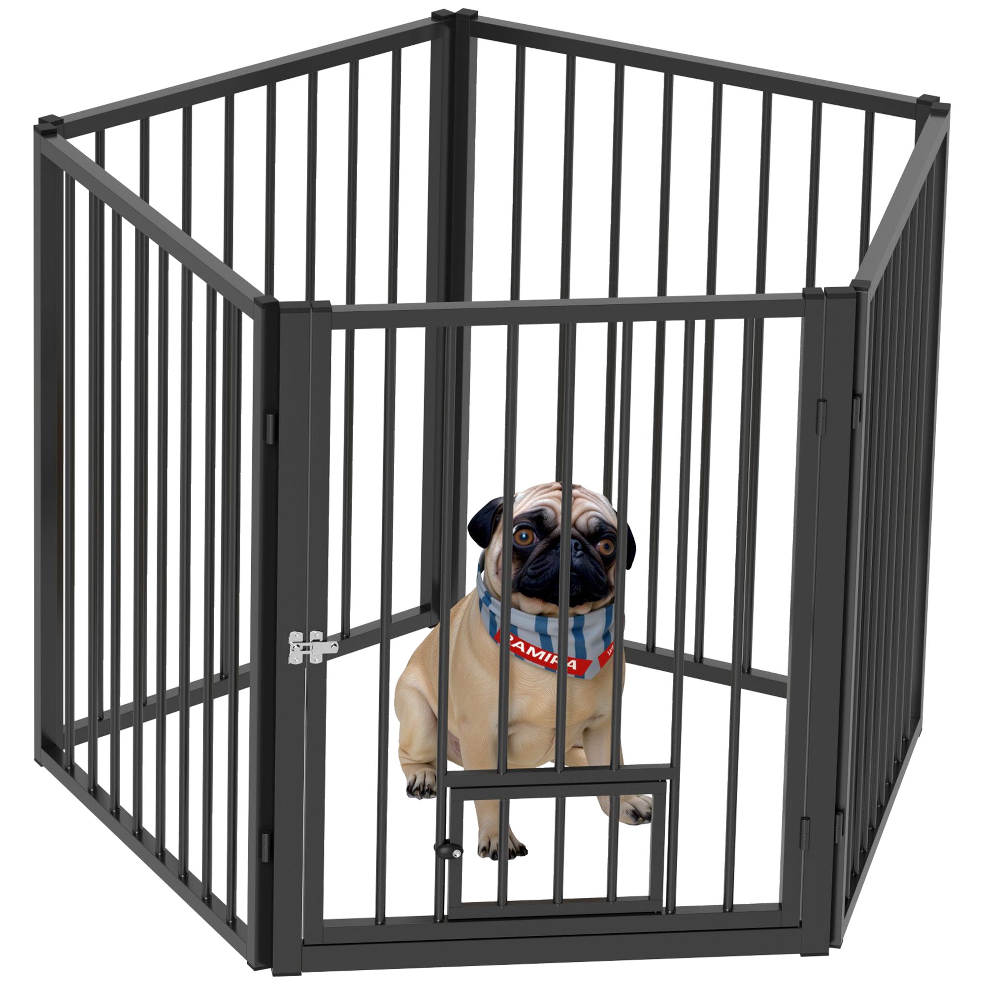 PawHut Dog Playpen, 30"H Pet Playpen, 5 Panels Puppy Exercise Pen Heavy Duty with Dog Gate & Cat Door, Indoor Outdoor Foldable Portable Dog Fence for Small & Medium Dogs