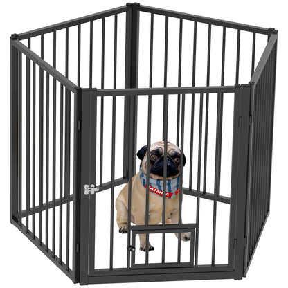 PawHut Dog Playpen, 30"H Pet Playpen, 5 Panels Puppy Exercise Pen Heavy Duty with Dog Gate & Cat Door, Indoor Outdoor Foldable Portable Dog Fence for Small & Medium Dogs