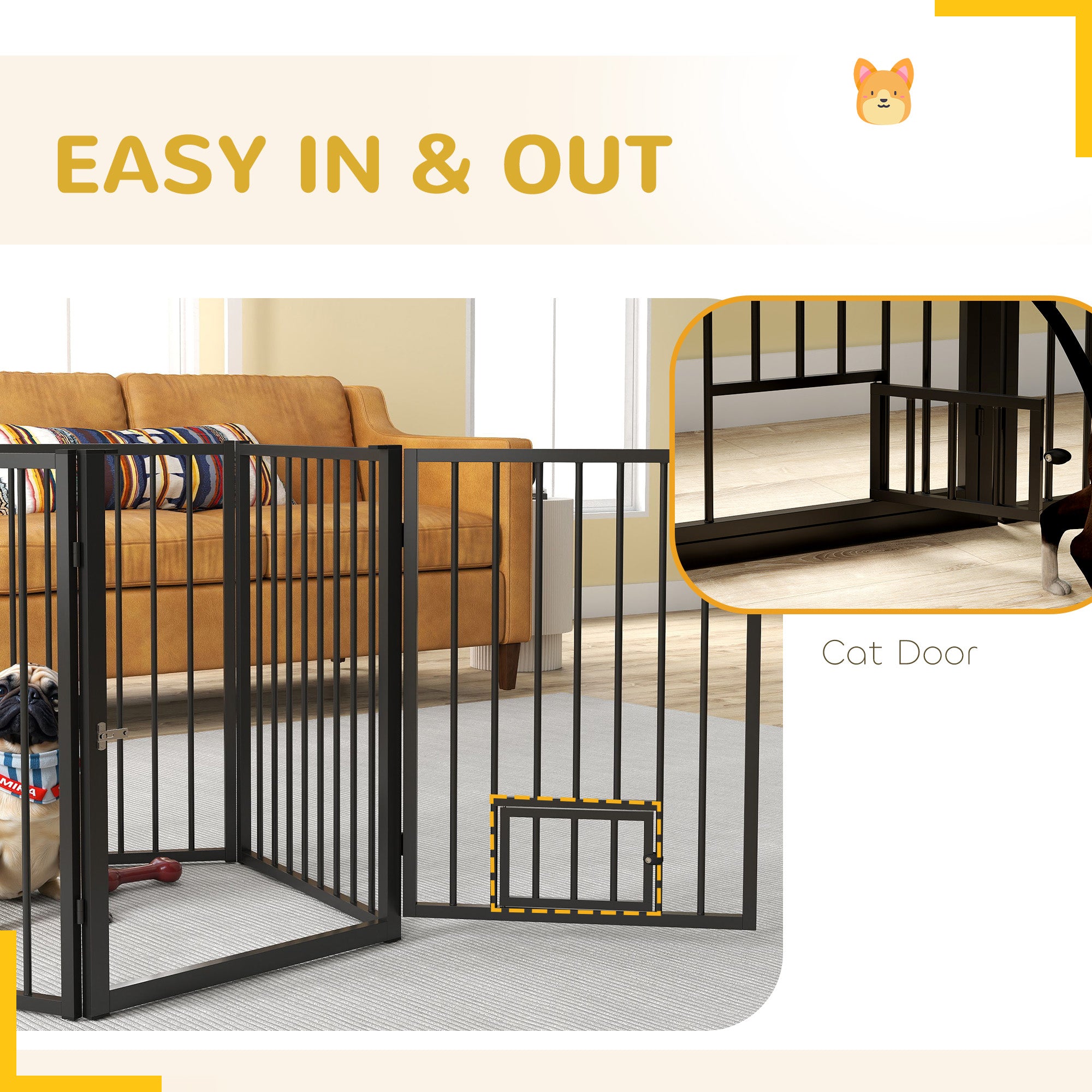PawHut Dog Playpen, 30"H Pet Playpen, 5 Panels Puppy Exercise Pen Heavy Duty with Dog Gate & Cat Door, Indoor Outdoor Foldable Portable Dog Fence for Small & Medium Dogs