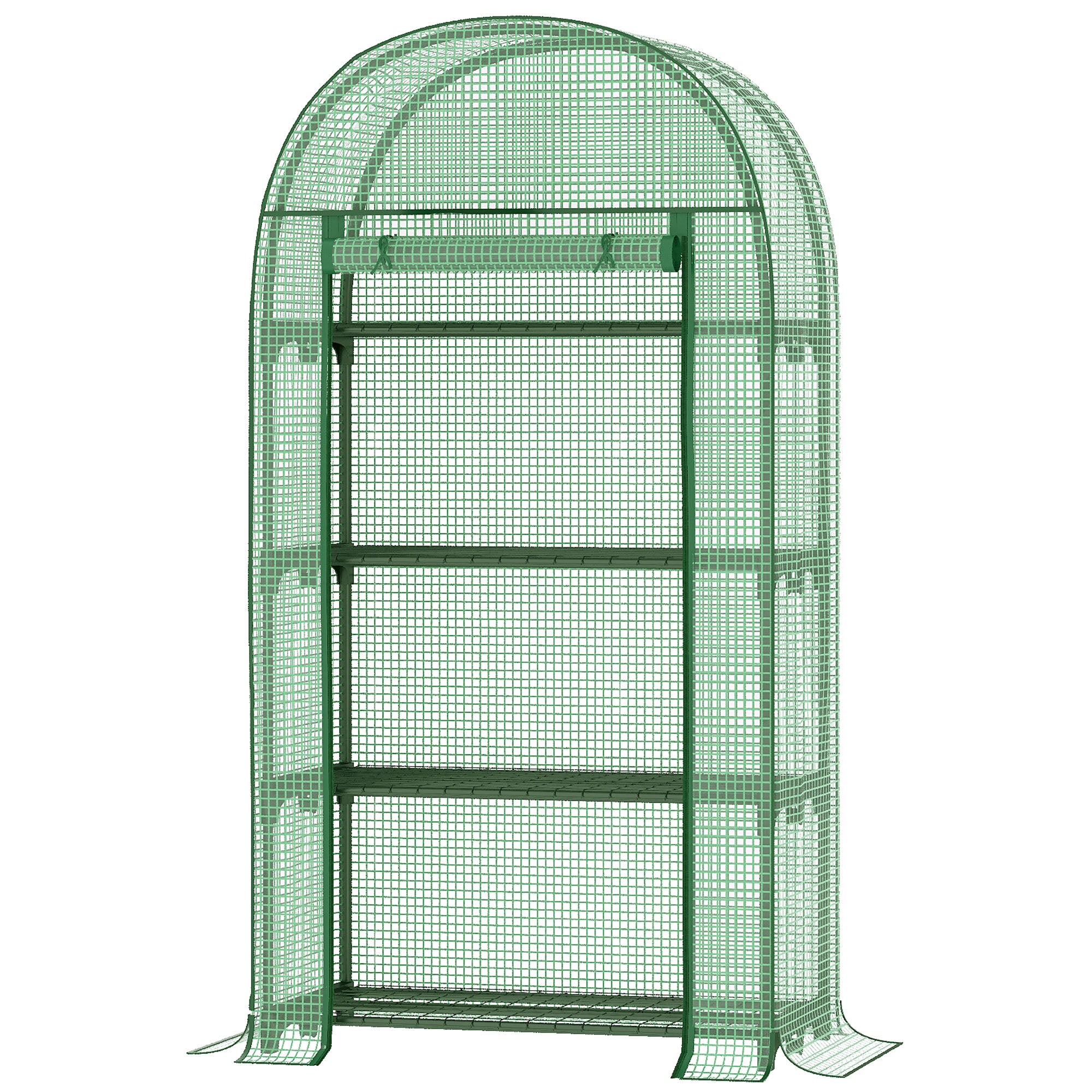 Outsunny 4-Tier Mini Greenhouse, Outdoor Portable Gardening Plant Green House with Storage Shelves, Roll-Up Zippered Door, Steel Frame and PE Cover, 31.5" x 19.3" x 63", Green