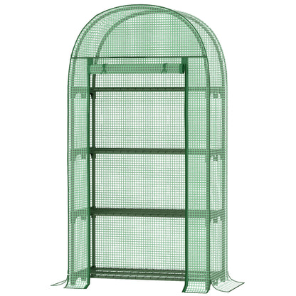 Outsunny 4-Tier Mini Greenhouse, Outdoor Portable Gardening Plant Green House with Storage Shelves, Roll-Up Zippered Door, Steel Frame and PE Cover, 31.5" x 19.3" x 63", Green