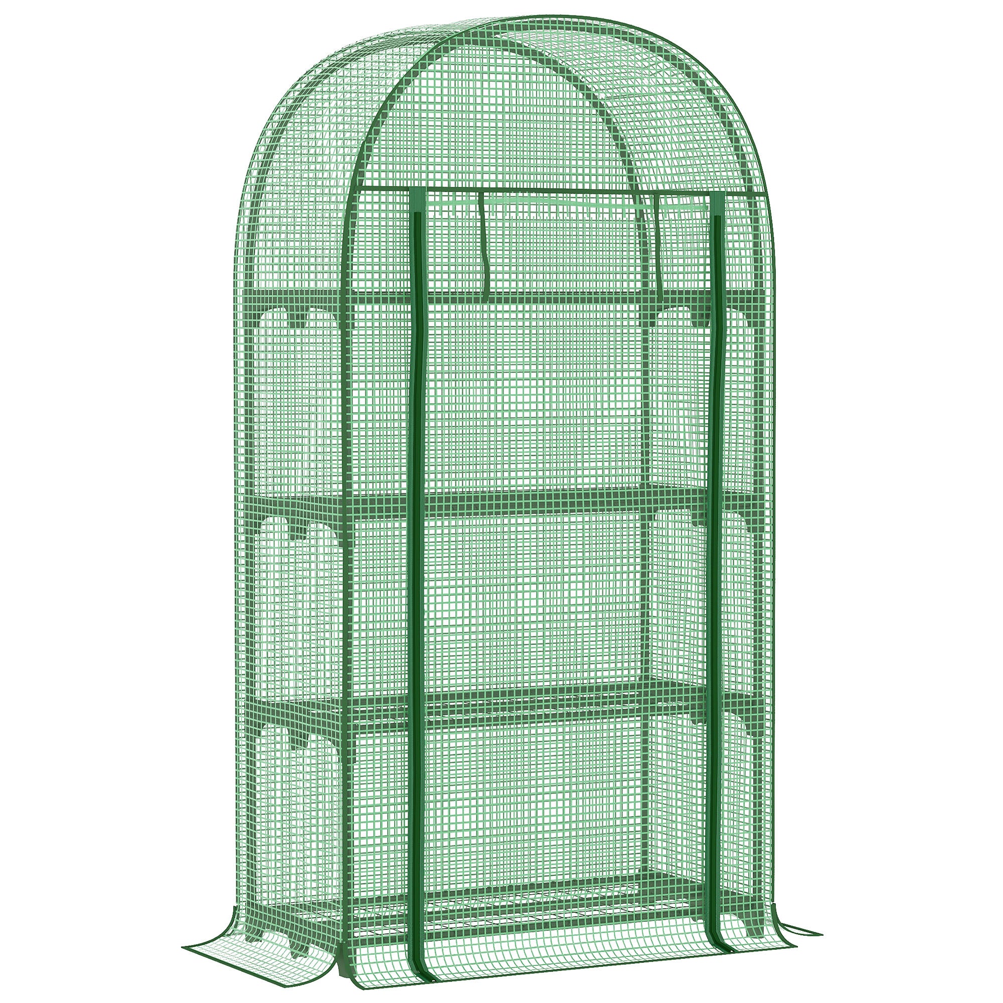 Outsunny 4-Tier Mini Greenhouse, Outdoor Portable Gardening Plant Green House with Storage Shelves, Roll-Up Zippered Door, Steel Frame and PE Cover, 31.5" x 19.3" x 63", Green