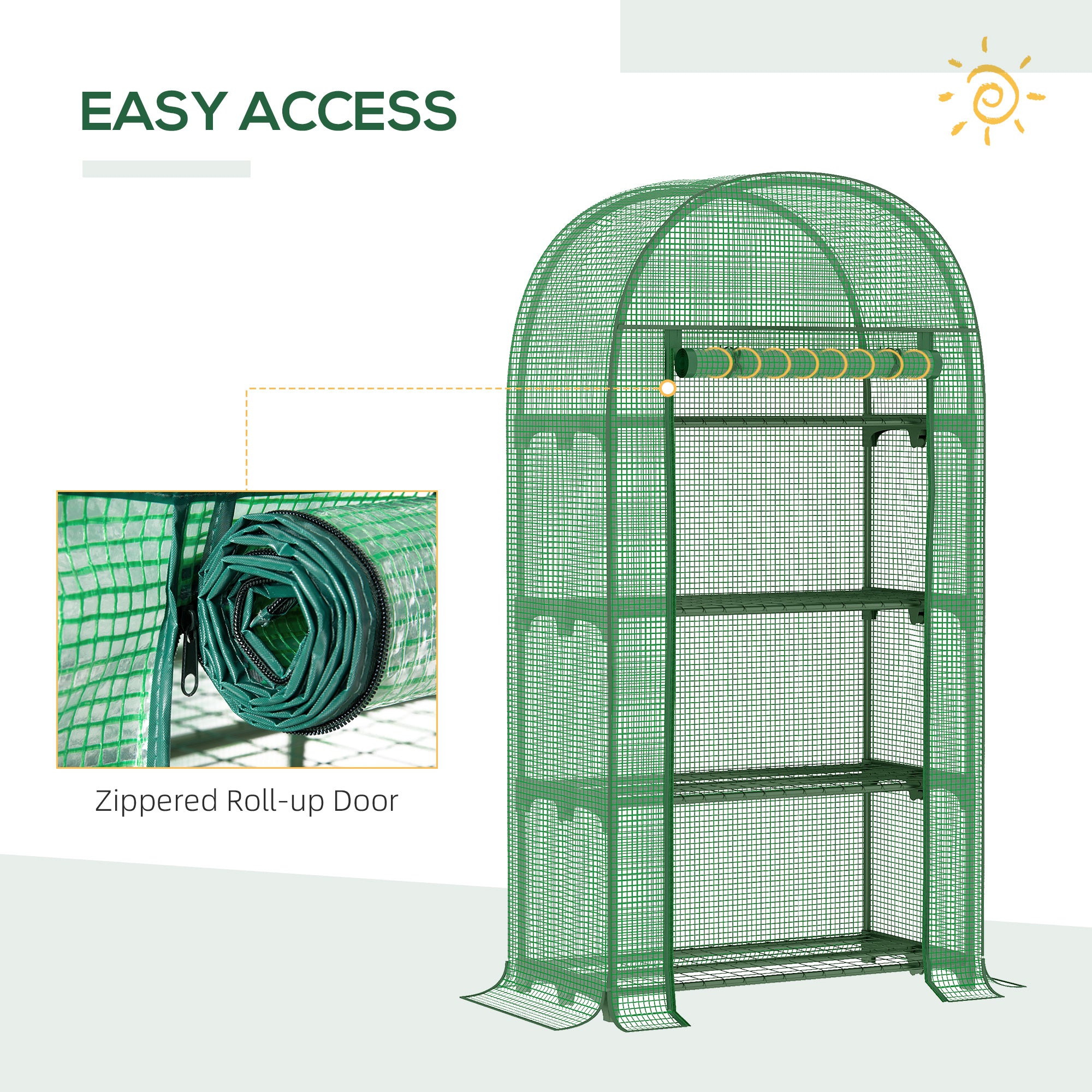 Outsunny 4-Tier Mini Greenhouse, Outdoor Portable Gardening Plant Green House with Storage Shelves, Roll-Up Zippered Door, Steel Frame and PE Cover, 31.5" x 19.3" x 63", Green