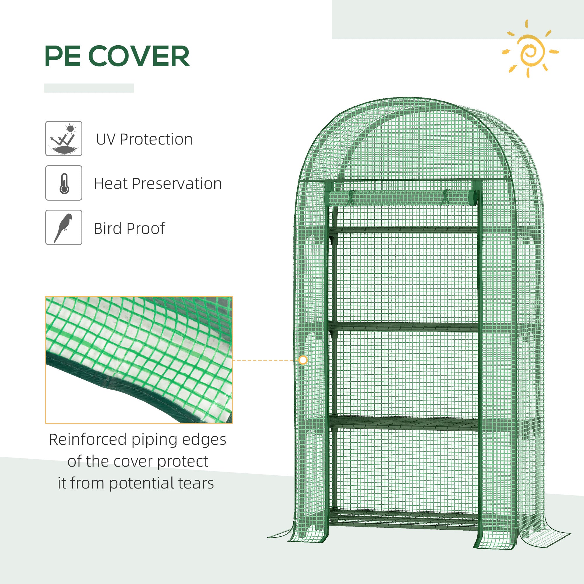 Outsunny 4-Tier Mini Greenhouse, Outdoor Portable Gardening Plant Green House with Storage Shelves, Roll-Up Zippered Door, Steel Frame and PE Cover, 31.5