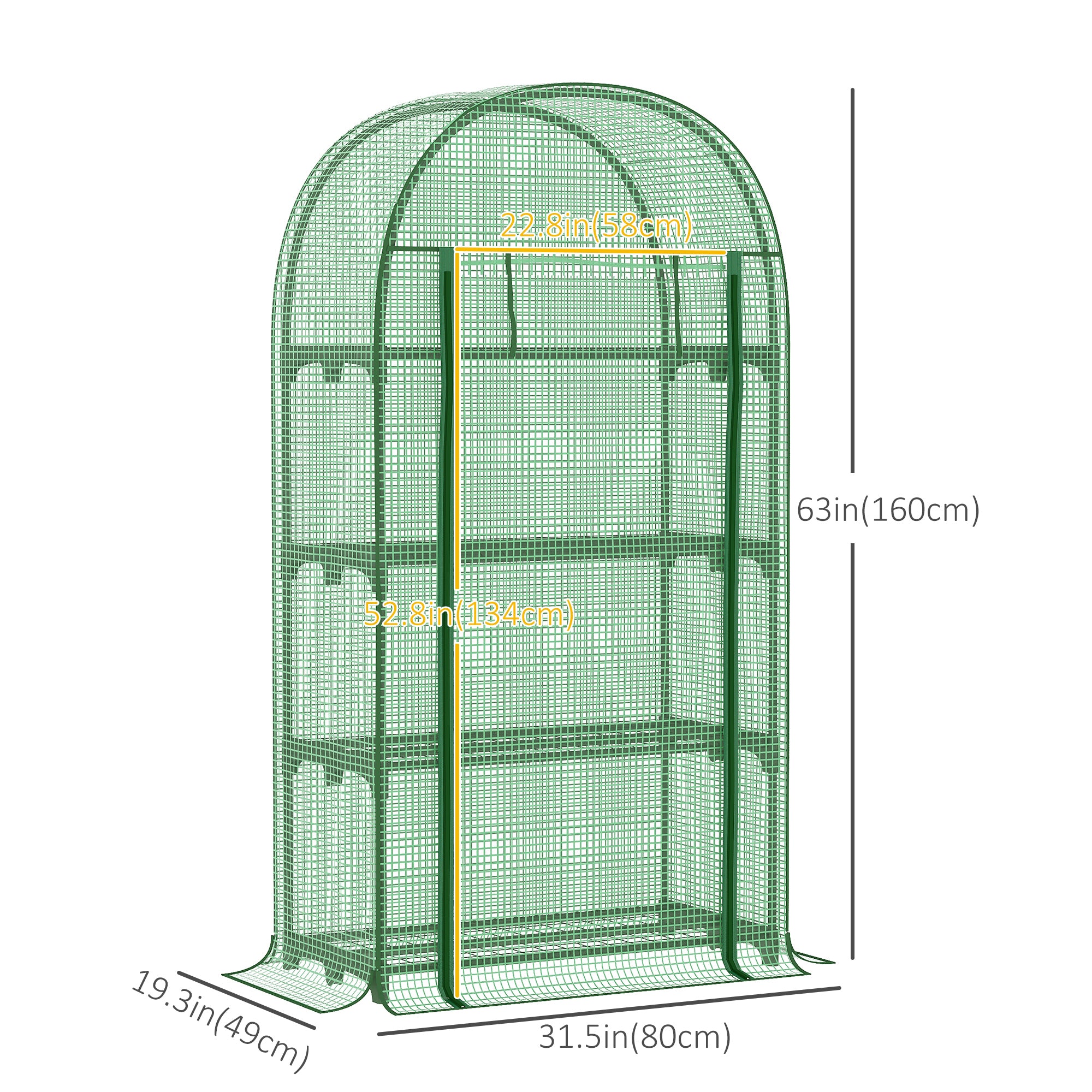 Outsunny 4-Tier Mini Greenhouse, Outdoor Portable Gardening Plant Green House with Storage Shelves, Roll-Up Zippered Door, Steel Frame and PE Cover, 31.5" x 19.3" x 63", Green