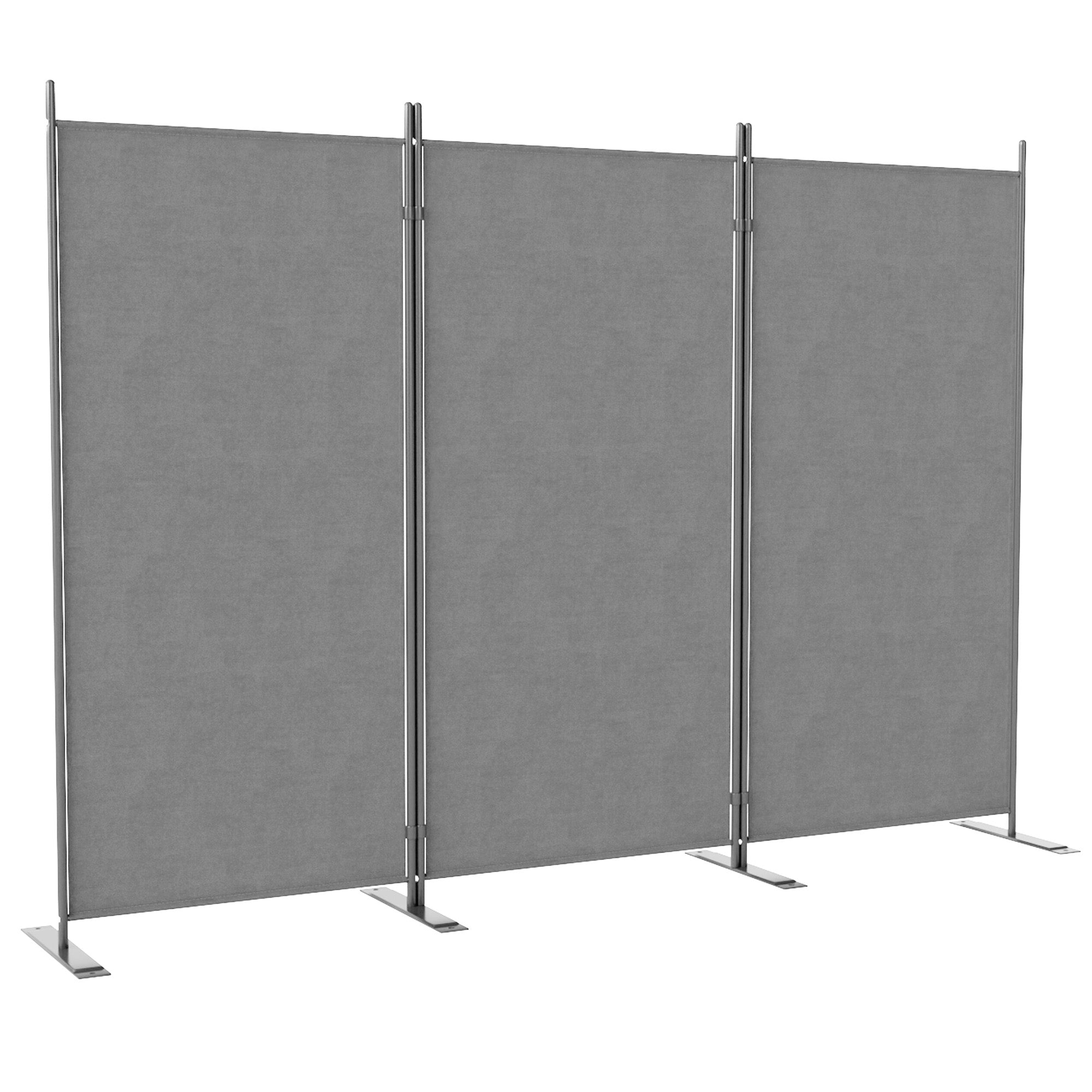 Outsunny 3 Panel Folding Outdoor Privacy Screen, 5.8FT Tall Room Divider with UV30+ Protection, Freestanding Privacy Panel Partition with Stable Base for Indoor Outdoor, Dark Grey