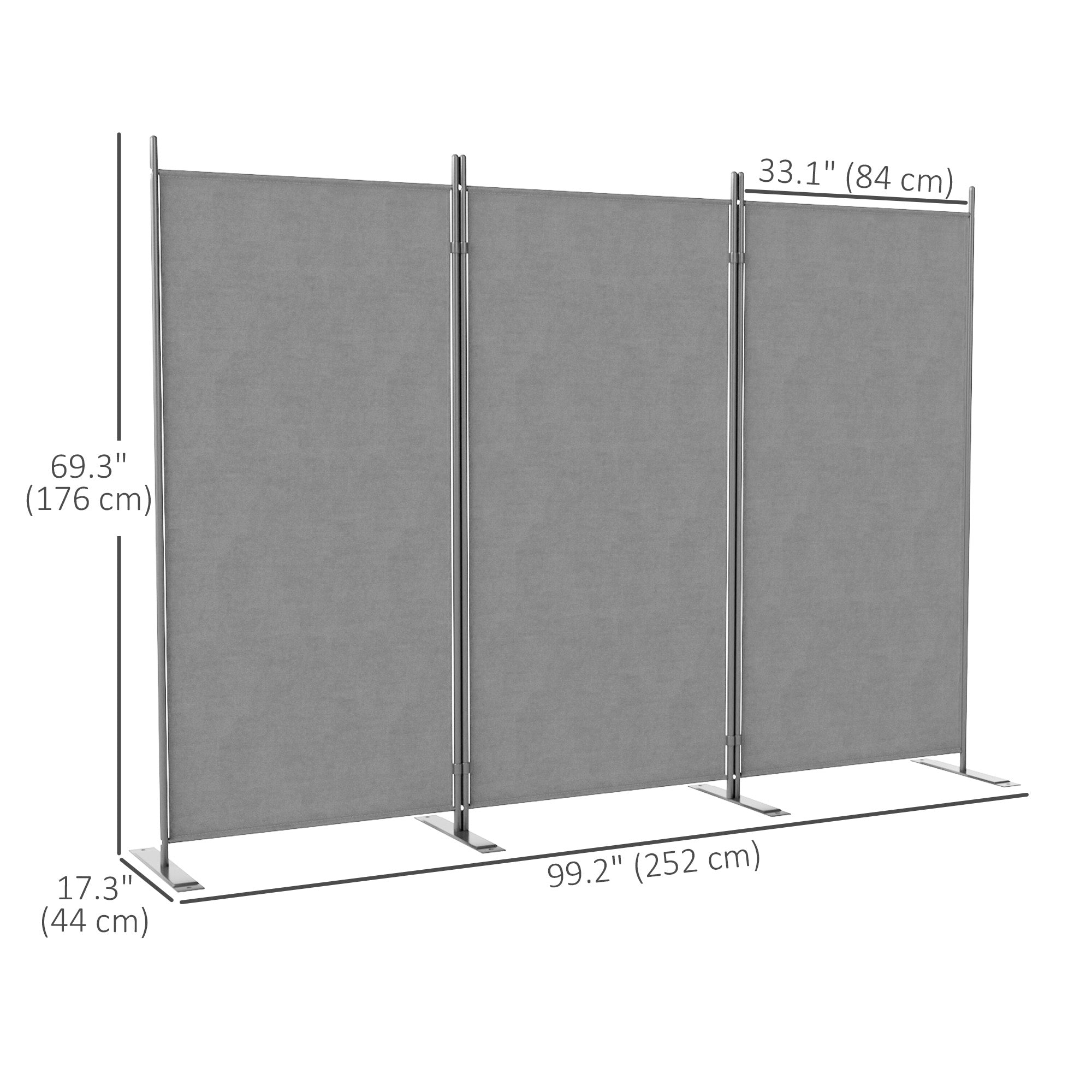 Outsunny 3 Panel Folding Outdoor Privacy Screen, 5.8FT Tall Room Divider with UV30+ Protection, Freestanding Privacy Panel Partition with Stable Base for Indoor Outdoor, Dark Grey