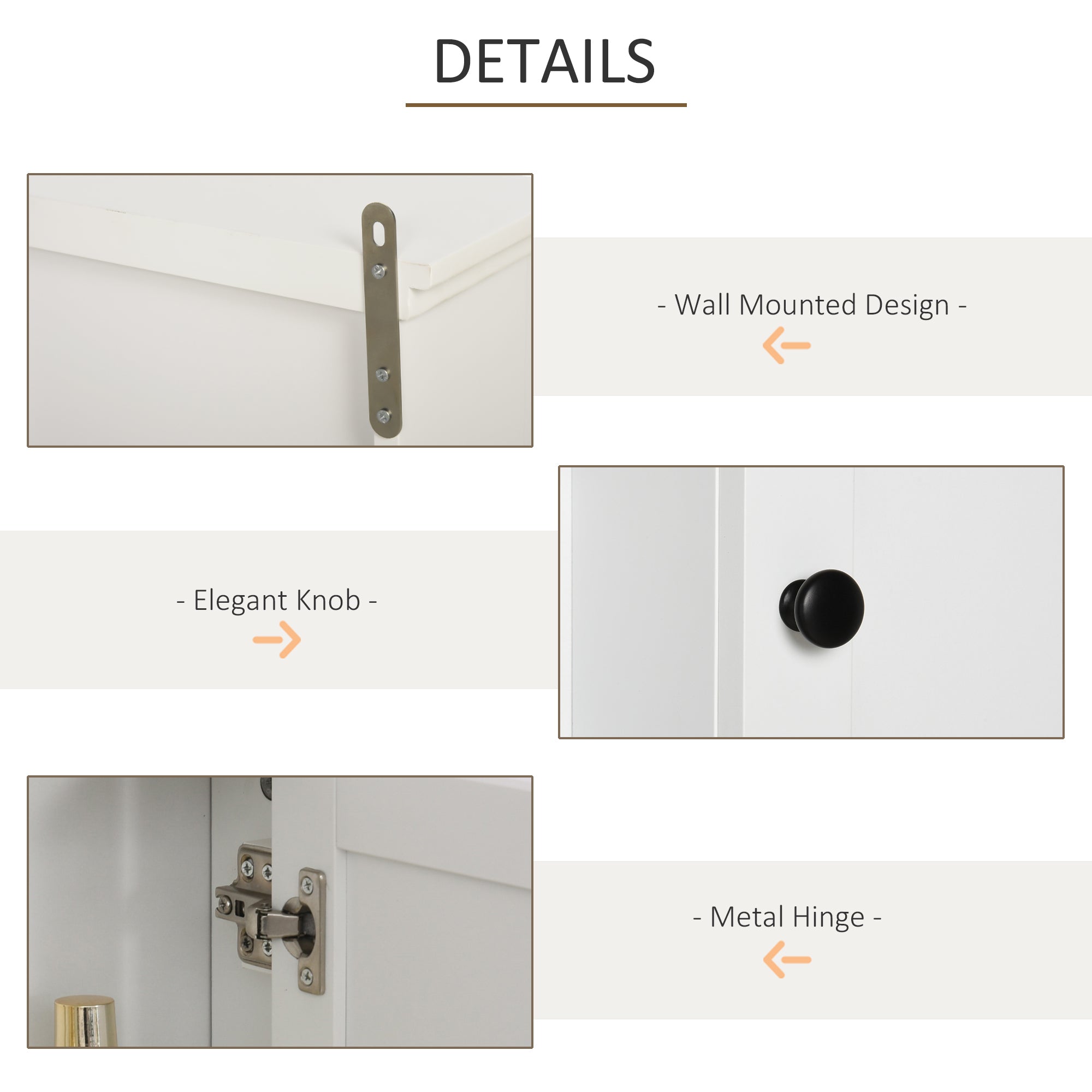 HOMCOM Modern Bathroom Wall Cabinet, Wall Mounted Medicine Cabinet with 3 Open Shelves and Storage Cupboard for Laundry Room Kitchen, White