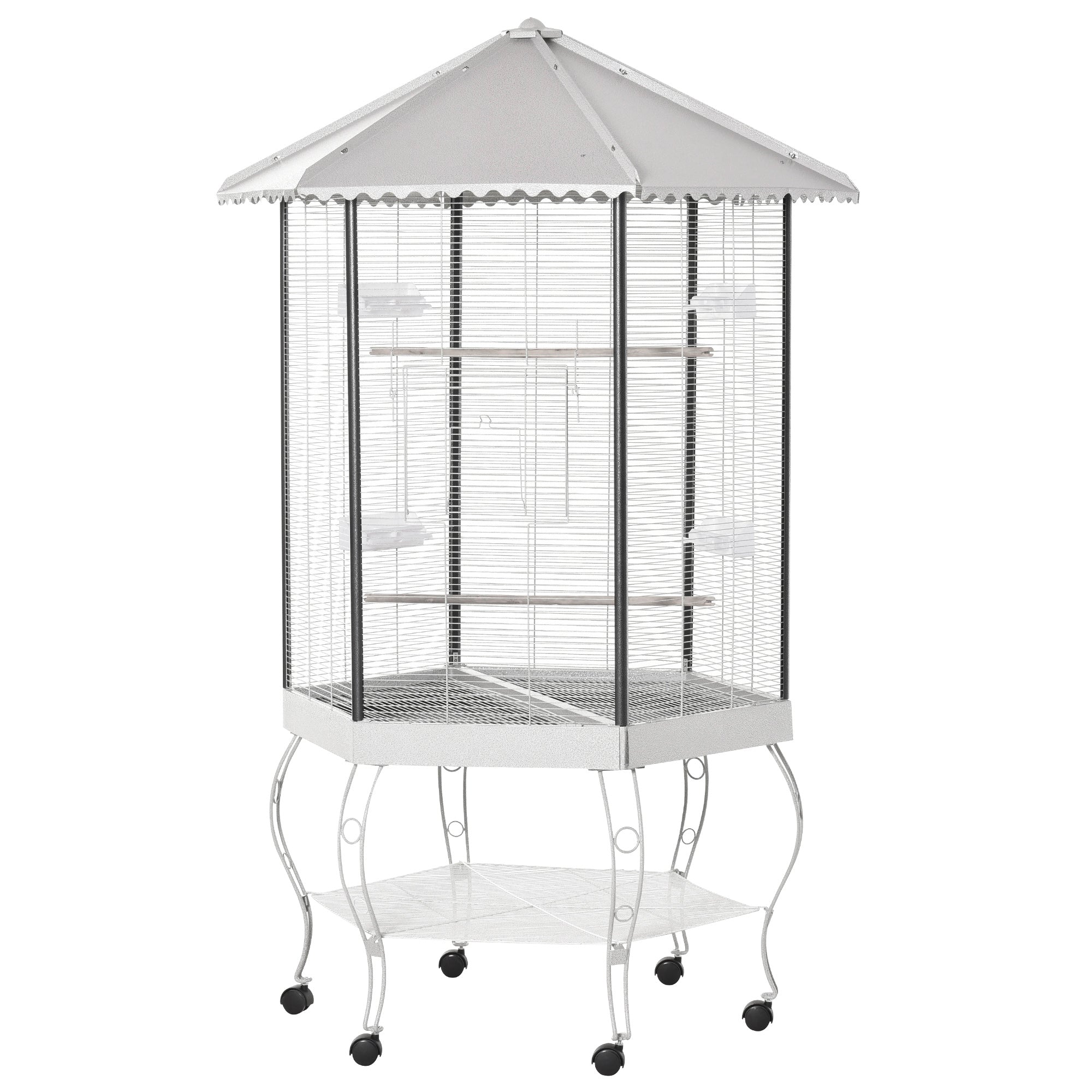 PawHut 77" Flight Bird Cage Hexagon Covered Canopy Portable Aviary With Storage