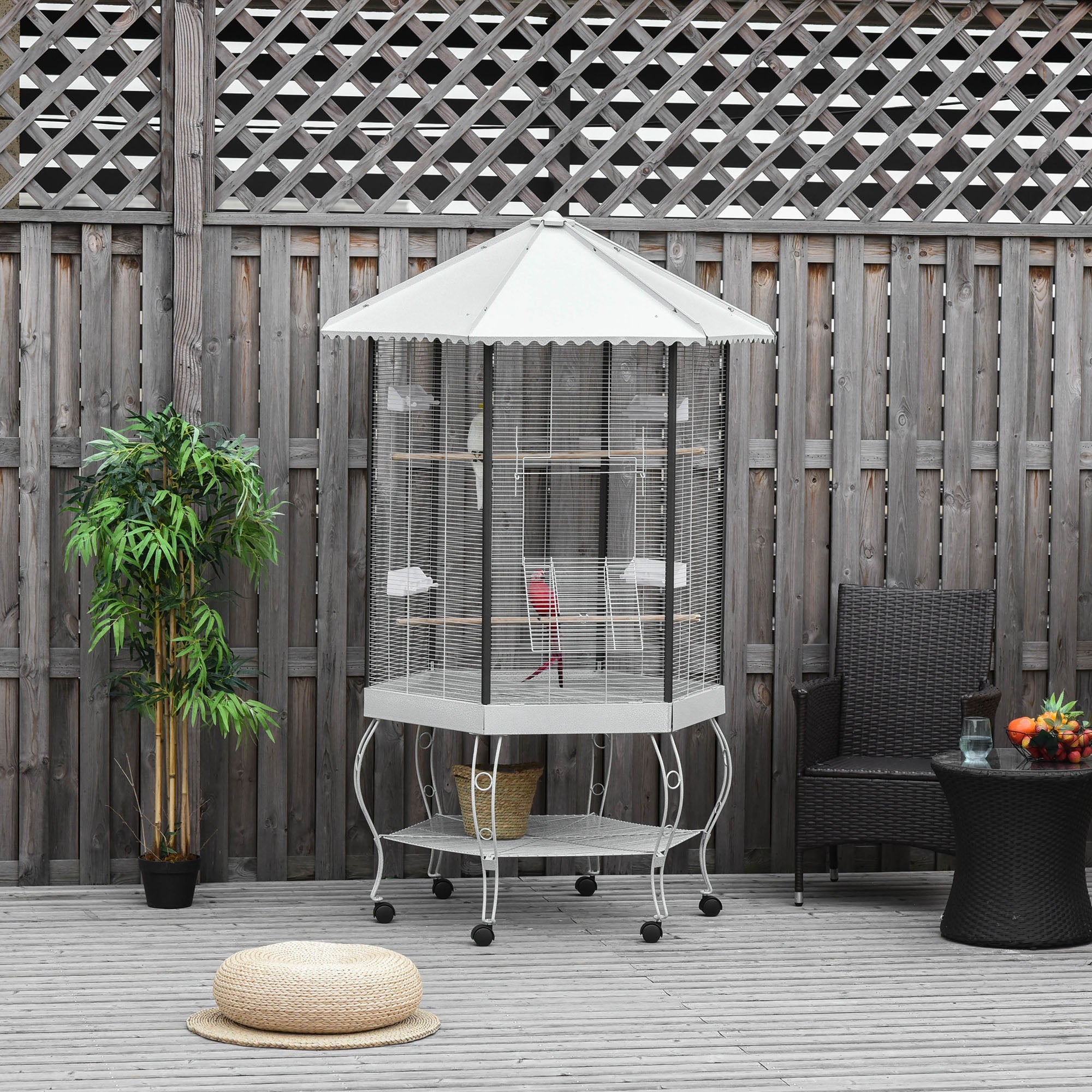 PawHut 77" Flight Bird Cage Hexagon Covered Canopy Portable Aviary With Storage