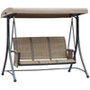 Outsunny 3 Person Porch Swing Outdoor Swing Chair with High Back Design, Side Pouches and Adjustable Canopy, Brown