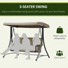 Outsunny 3 Person Porch Swing Outdoor Swing Chair with High Back Design, Side Pouches and Adjustable Canopy, Brown
