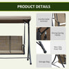 Outsunny 3 Person Porch Swing Outdoor Swing Chair with High Back Design, Side Pouches and Adjustable Canopy, Brown