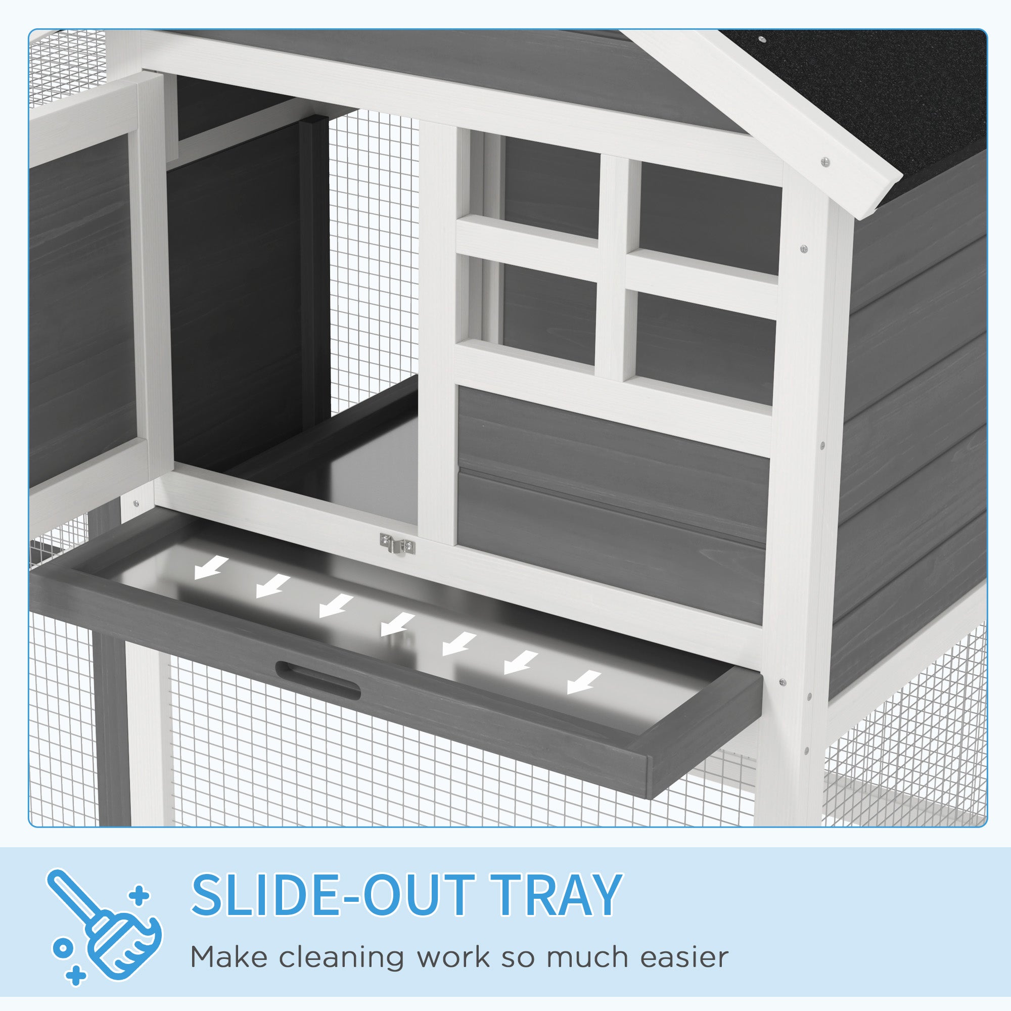 PawHut 48" Weatherproof Wooden Rabbit Hutch With Slant Roof And Screened Outdoor Run, Grey