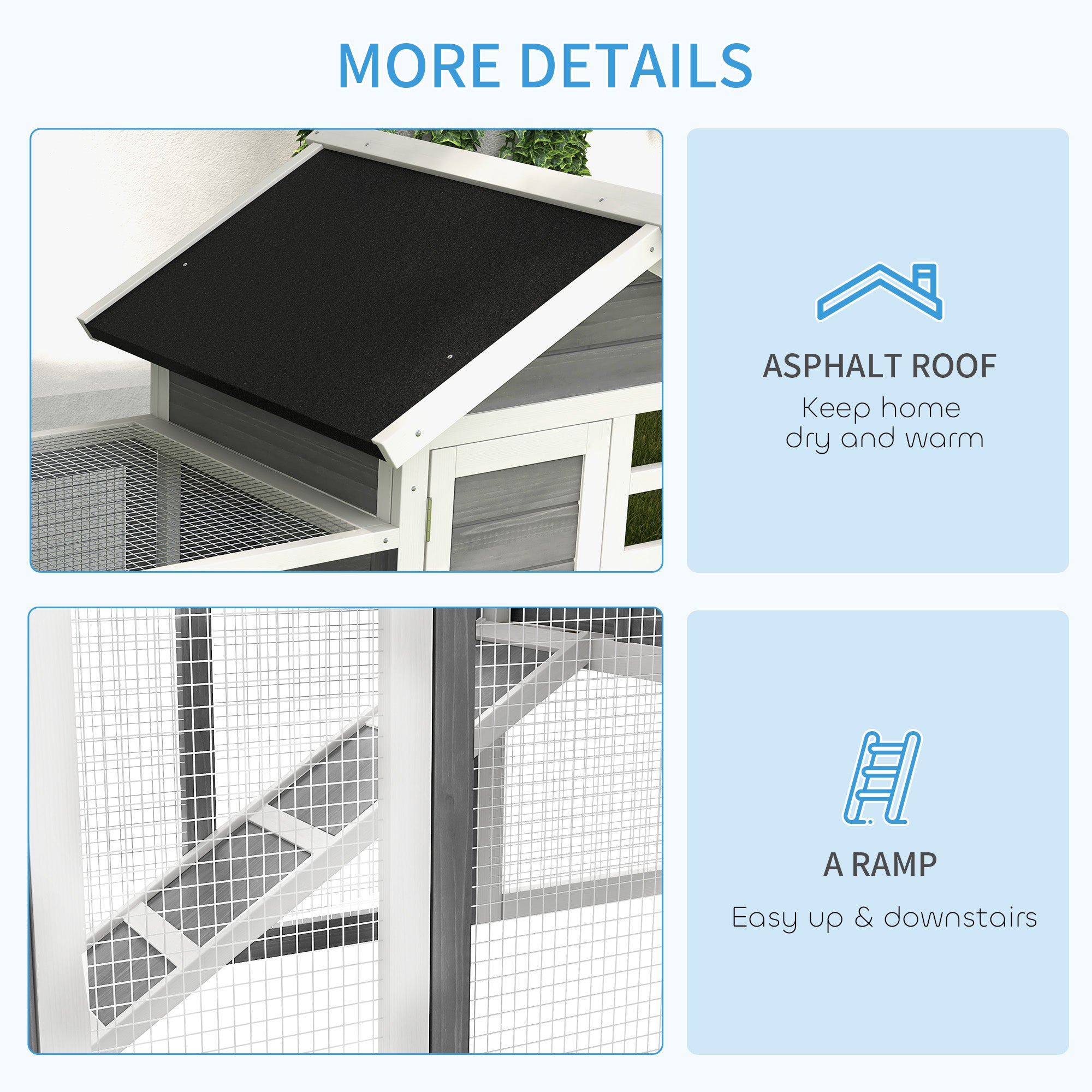 PawHut 48" Weatherproof Wooden Rabbit Hutch With Slant Roof And Screened Outdoor Run, Grey