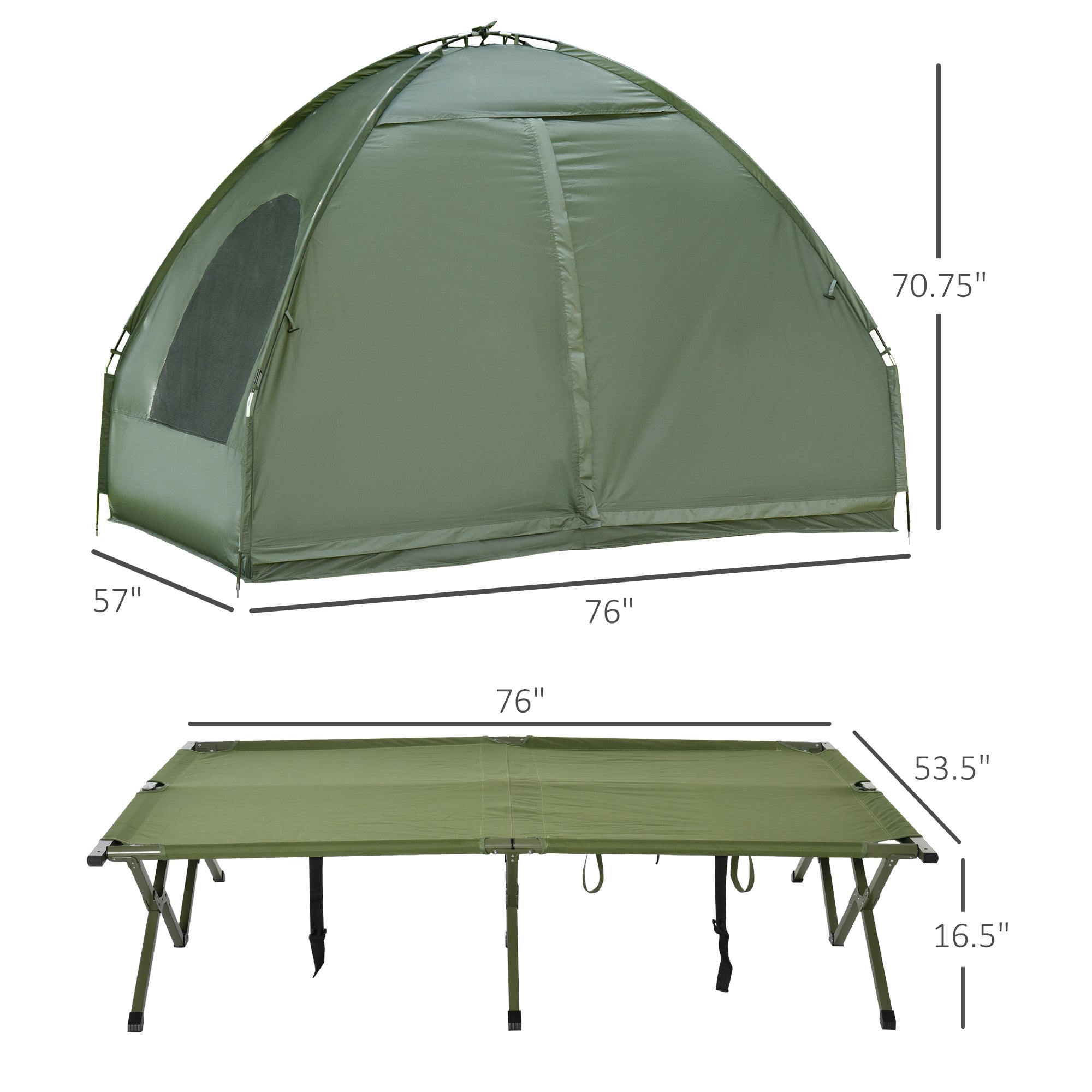 Outsunny All in 1 Camping Combo Portable Folding Camping Tent Cot Air Mattress w/ Carry Bag and Pump Hiking Shelter Sleeping Bed Dark Green