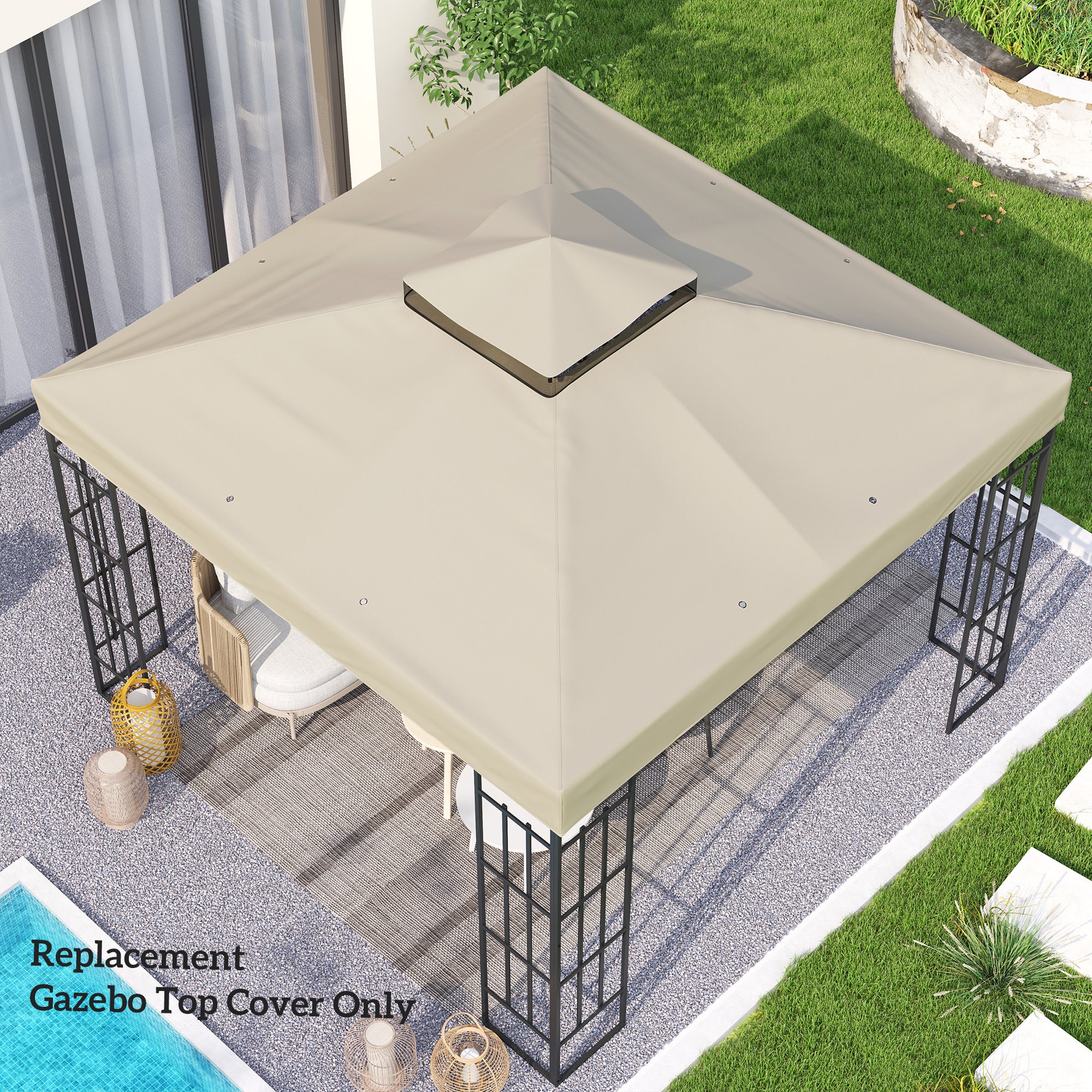 Outsunny 10' x 10' Gazebo Replacement Canopy Cover, 2-Tier Outdoor Gazebo Roof Replacement with Drain Holes, Water Resistant PVC Coating, 370g/㎡, UPF30+, TOP COVER ONLY, Cream