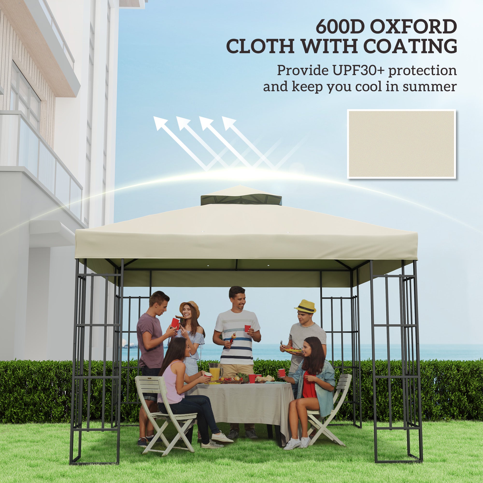 Outsunny 10' x 10' Gazebo Replacement Canopy Cover, 2-Tier Outdoor Gazebo Roof Replacement with Drain Holes, Water Resistant PVC Coating, 370g/㎡, UPF30+, TOP COVER ONLY, Cream