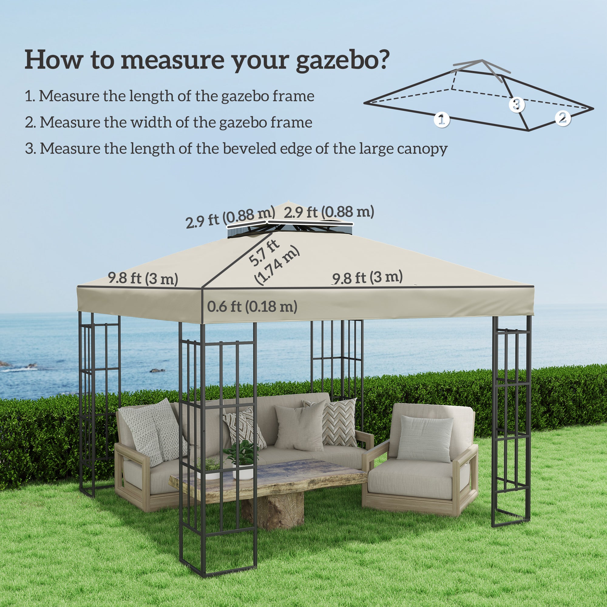 Outsunny 10' x 10' Gazebo Replacement Canopy Cover, 2-Tier Outdoor Gazebo Roof Replacement with Drain Holes, Water Resistant PVC Coating, 370g/㎡, UPF30+, TOP COVER ONLY, Cream