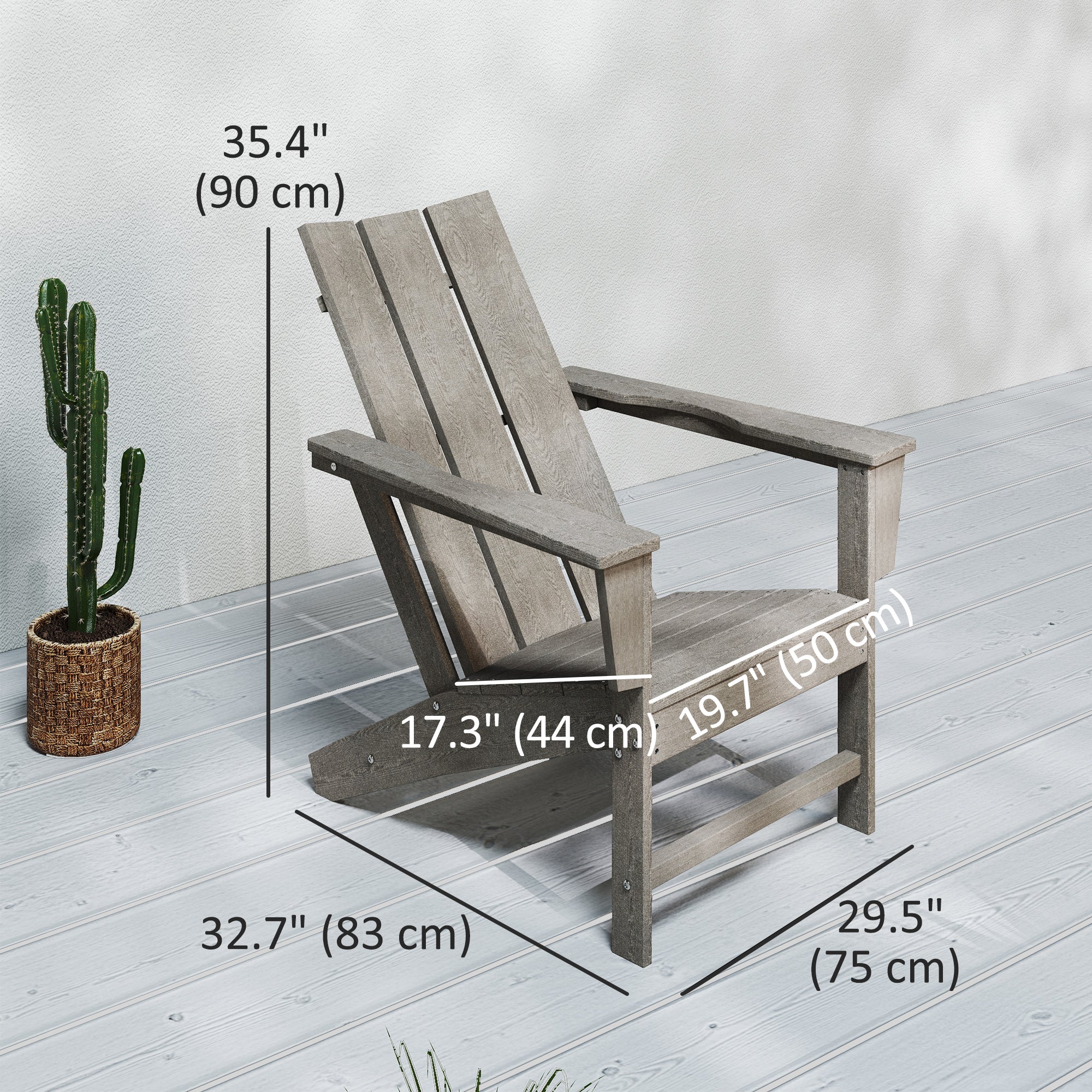 Outsunny Patio Adirondack Chair, HDPE Plastic Muskoka Chair with High Back and Wide Armrests, Wood-Effect, All-Weather for Fire Pit, Outdoor, Patio, Porch, Dark Grey