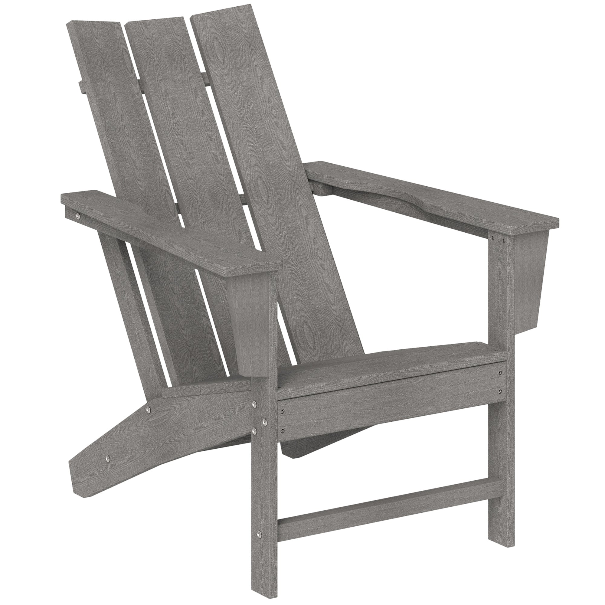 Outsunny Patio Adirondack Chair, HDPE Plastic Muskoka Chair with High Back and Wide Armrests, Wood-Effect, All-Weather for Fire Pit, Outdoor, Patio, Porch, Dark Grey
