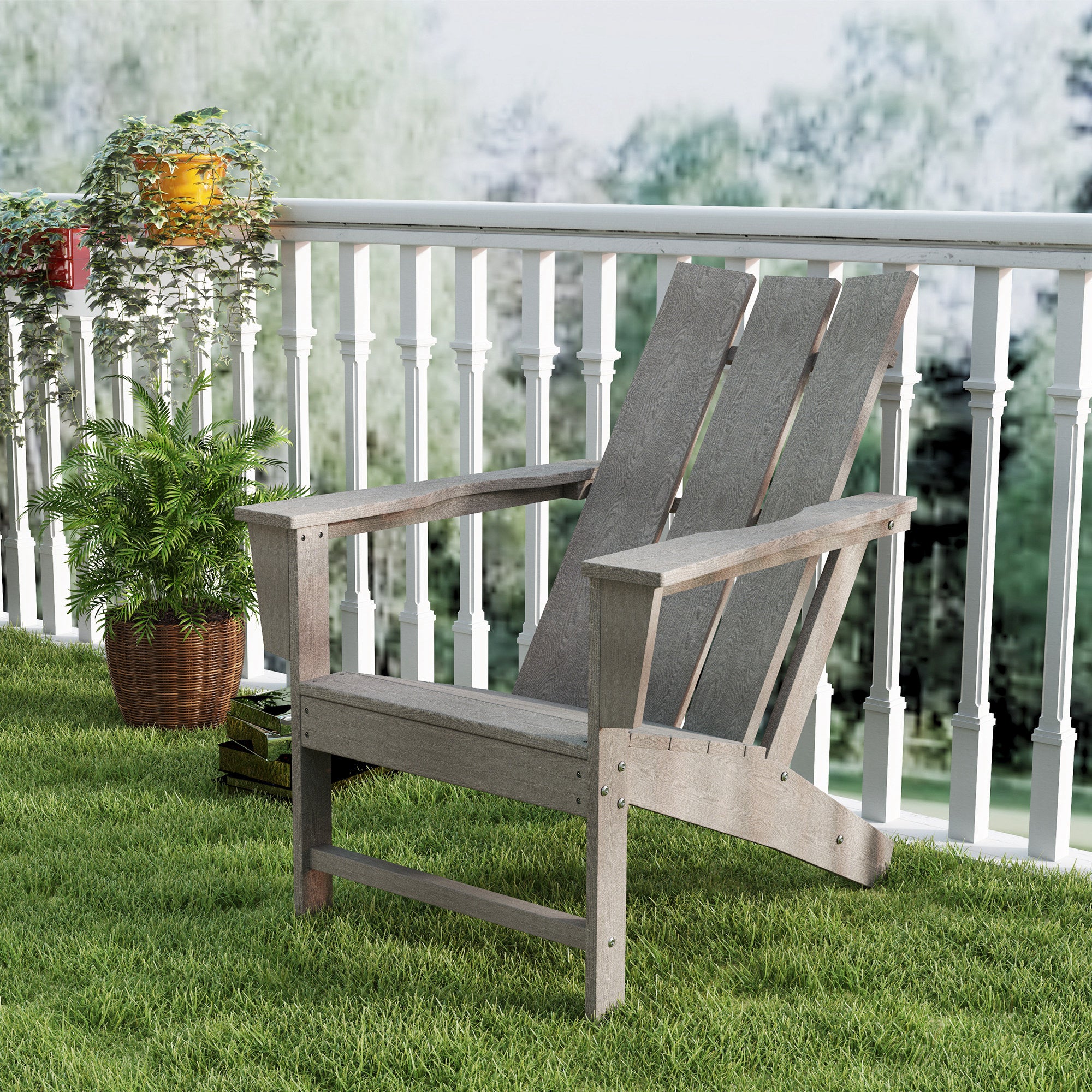Outsunny Patio Adirondack Chair, HDPE Plastic Muskoka Chair with High Back and Wide Armrests, Wood-Effect, All-Weather for Fire Pit, Outdoor, Patio, Porch, Dark Grey