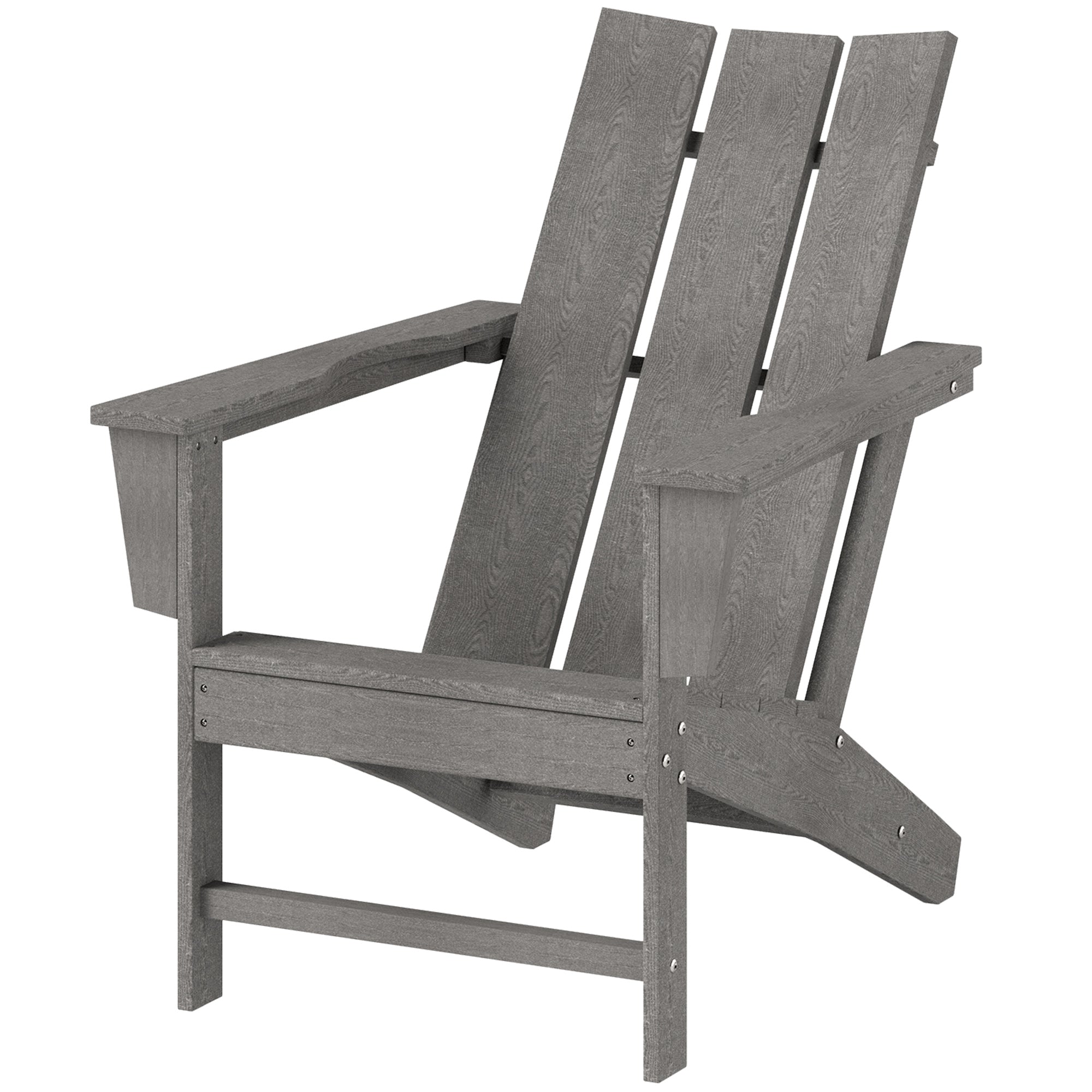 Outsunny Patio Adirondack Chair, HDPE Plastic Muskoka Chair with High Back and Wide Armrests, Wood-Effect, All-Weather for Fire Pit, Outdoor, Patio, Porch, Dark Grey