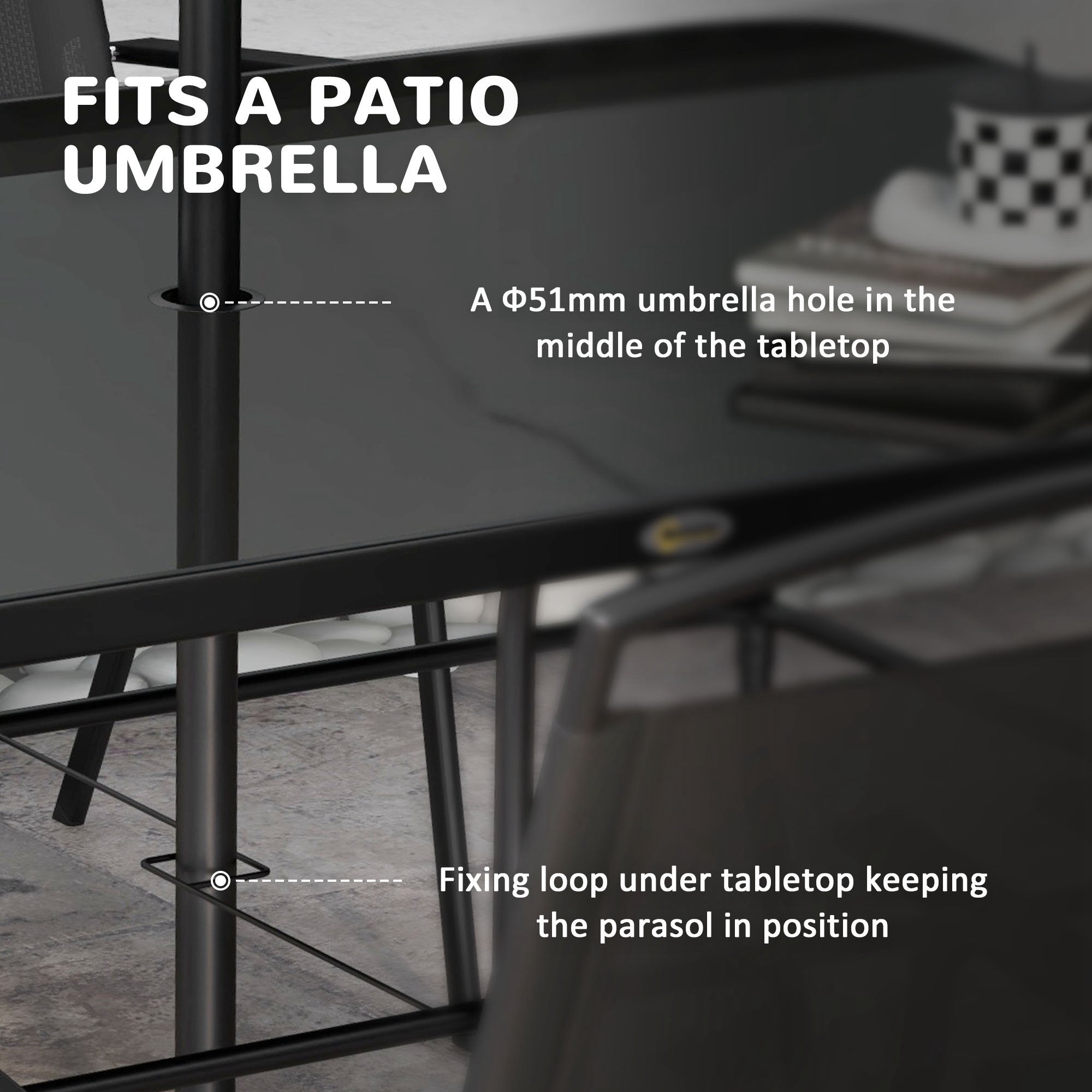 Outsunny 8 Piece Patio Dining Set for 6 with Umbrella, Outdoor Table and Chairs with 6 Folding Chairs with Mesh Seat and Rectangle Dining Table with Umbrella Hole, Black