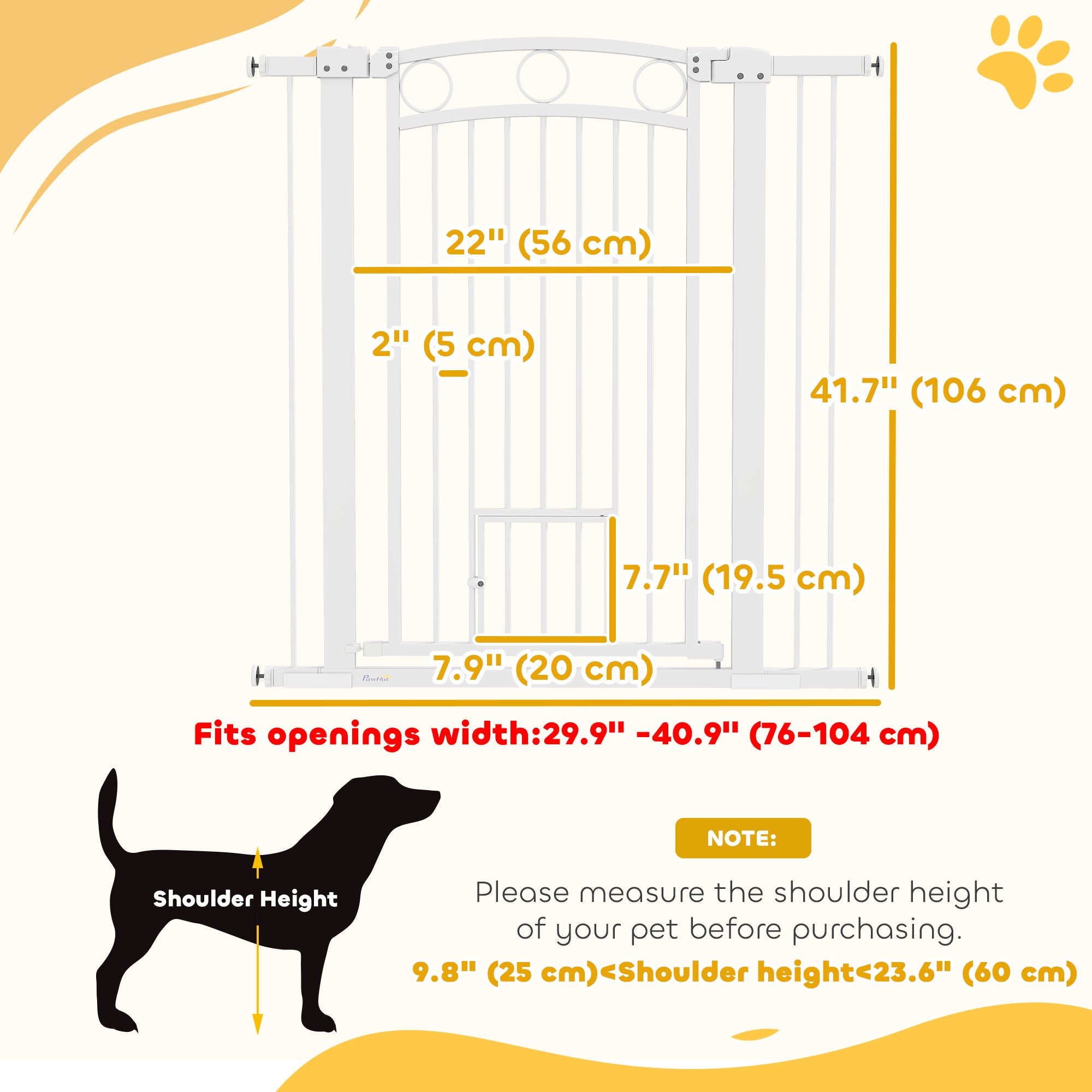 PawHut Dog Gate, 42" Extra Tall Pet Gate with Cat Door, Includes 2.8" and 5.5" Extension Kits, Pressure Mounted Stair Gate for Doorways, Hallways, Stairways, 30"-41" Width
