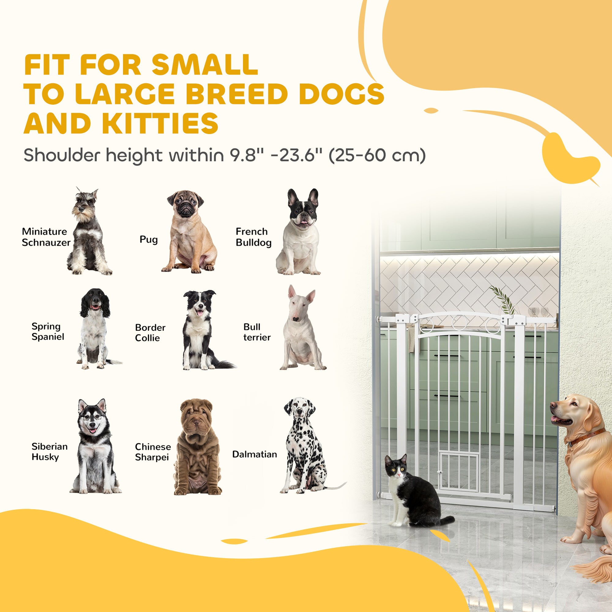 PawHut Dog Gate, 42" Extra Tall Pet Gate with Cat Door, Includes 2.8" and 5.5" Extension Kits, Pressure Mounted Stair Gate for Doorways, Hallways, Stairways, 30"-41" Width