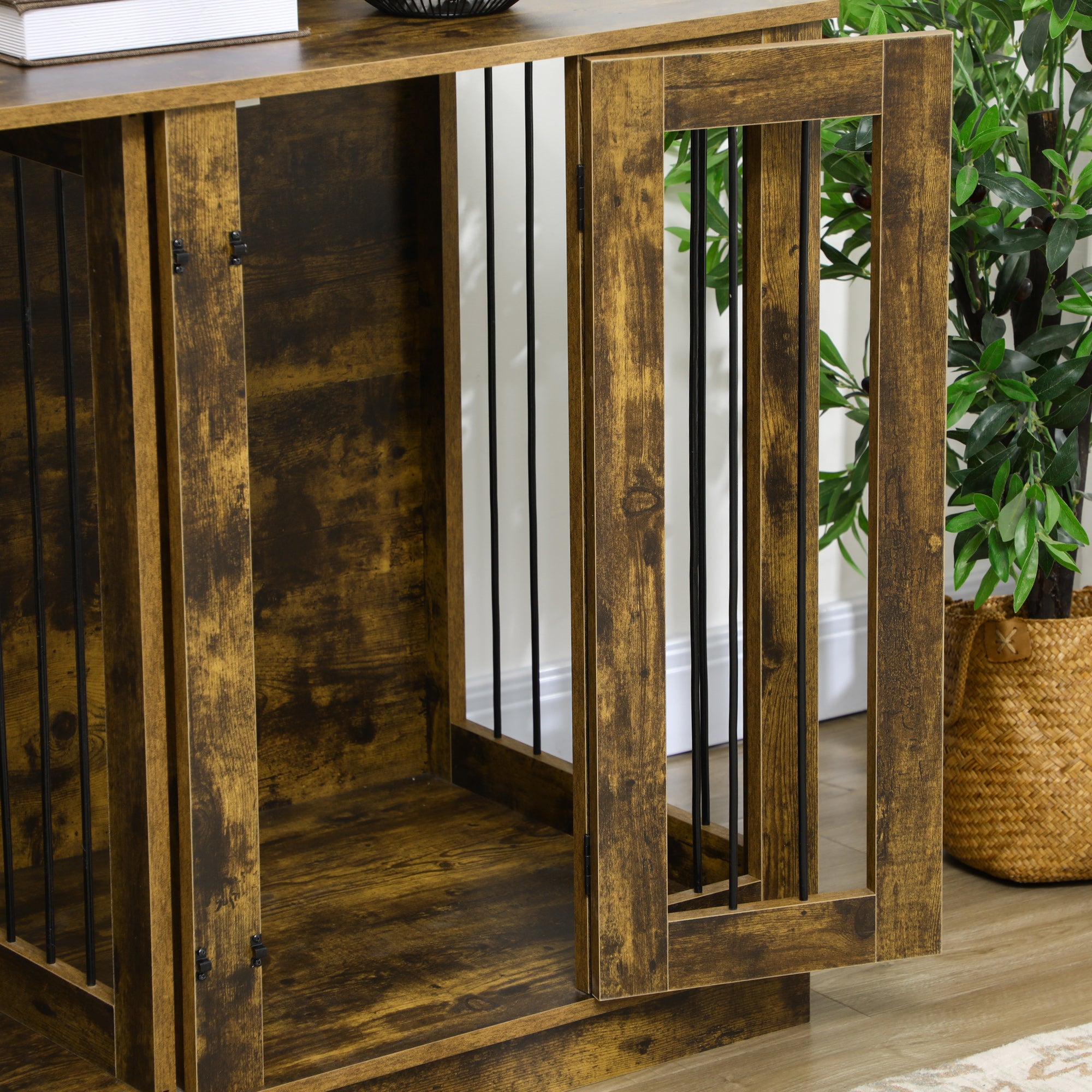 PawHut Furniture Style Dog Crate with Removable Divider, Dog Crate Side End Table Indoor with Double Doors, for Small to Large Dogs, 47" x 23.5" x 35", Rustic Brown