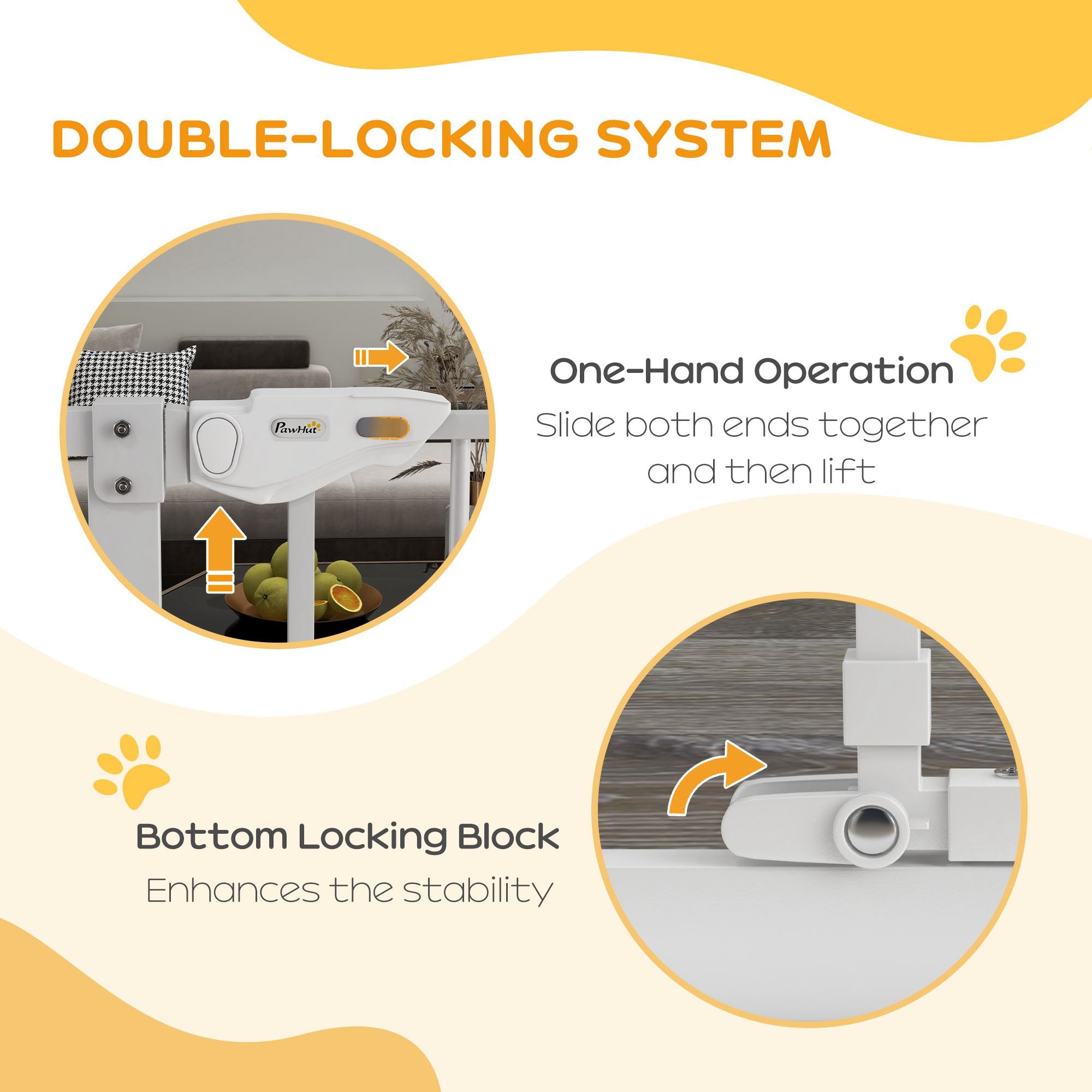 PawHut 41"H Dog Gate with Cat Door, Pet Gate with Small Door, Easy Open Indoor Dog Gates for Doorways, House, Stair, 29"-40" Long, White