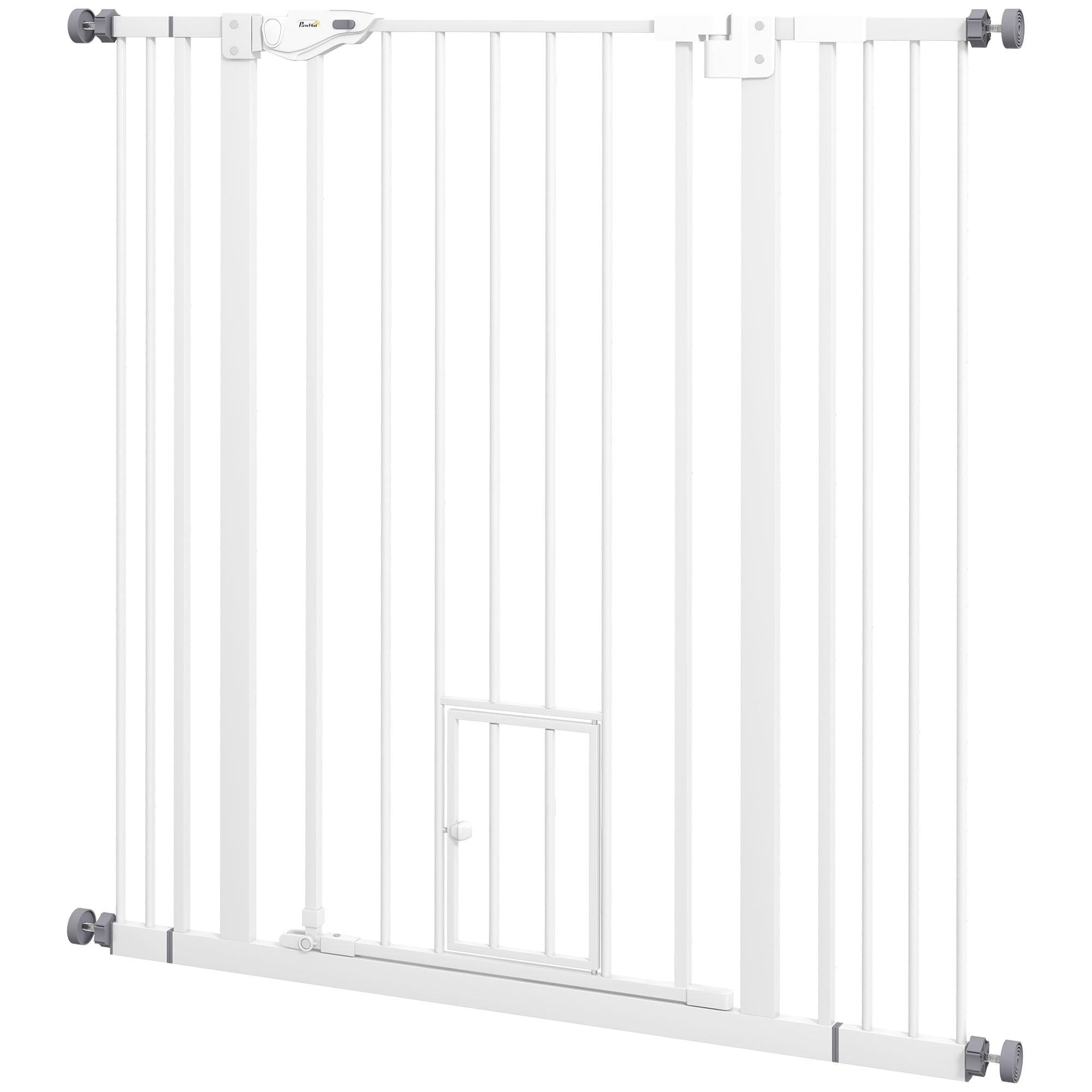 PawHut 41"H Dog Gate with Cat Door, Pet Gate with Small Door, Easy Open Indoor Dog Gates for Doorways, House, Stair, 29"-40" Long, White