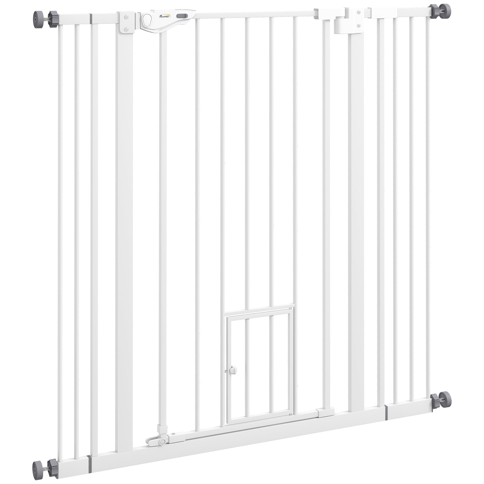 PawHut 41"H Dog Gate with Cat Door, Pet Gate with Small Door, Easy Open Indoor Dog Gates for Doorways, House, Stair, 29"-40" Long, White