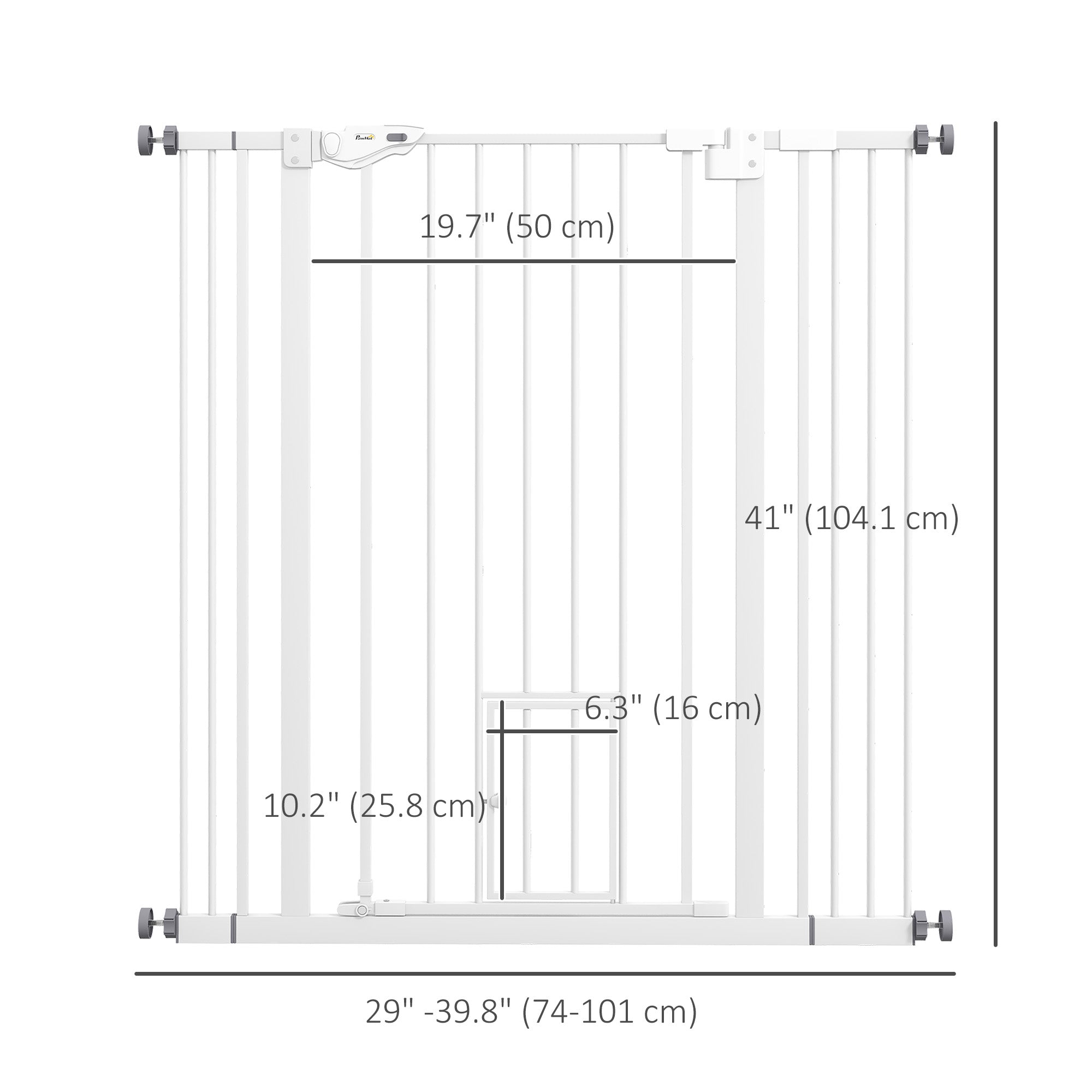 PawHut 41"H Dog Gate with Cat Door, Pet Gate with Small Door, Easy Open Indoor Dog Gates for Doorways, House, Stair, 29"-40" Long, White