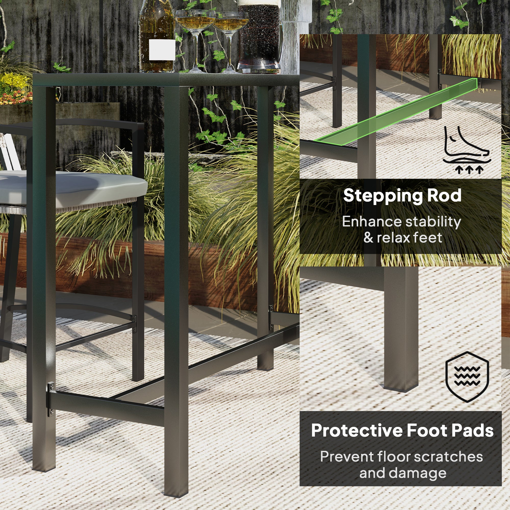 Outsunny Outdoor Bar Table, 48" L Narrow Bar Height Patio Table, Counter Height Table Bistro Table Hot Tub Table with Slatted Top, Metal Frame for Garden Backyard Poolside, Black