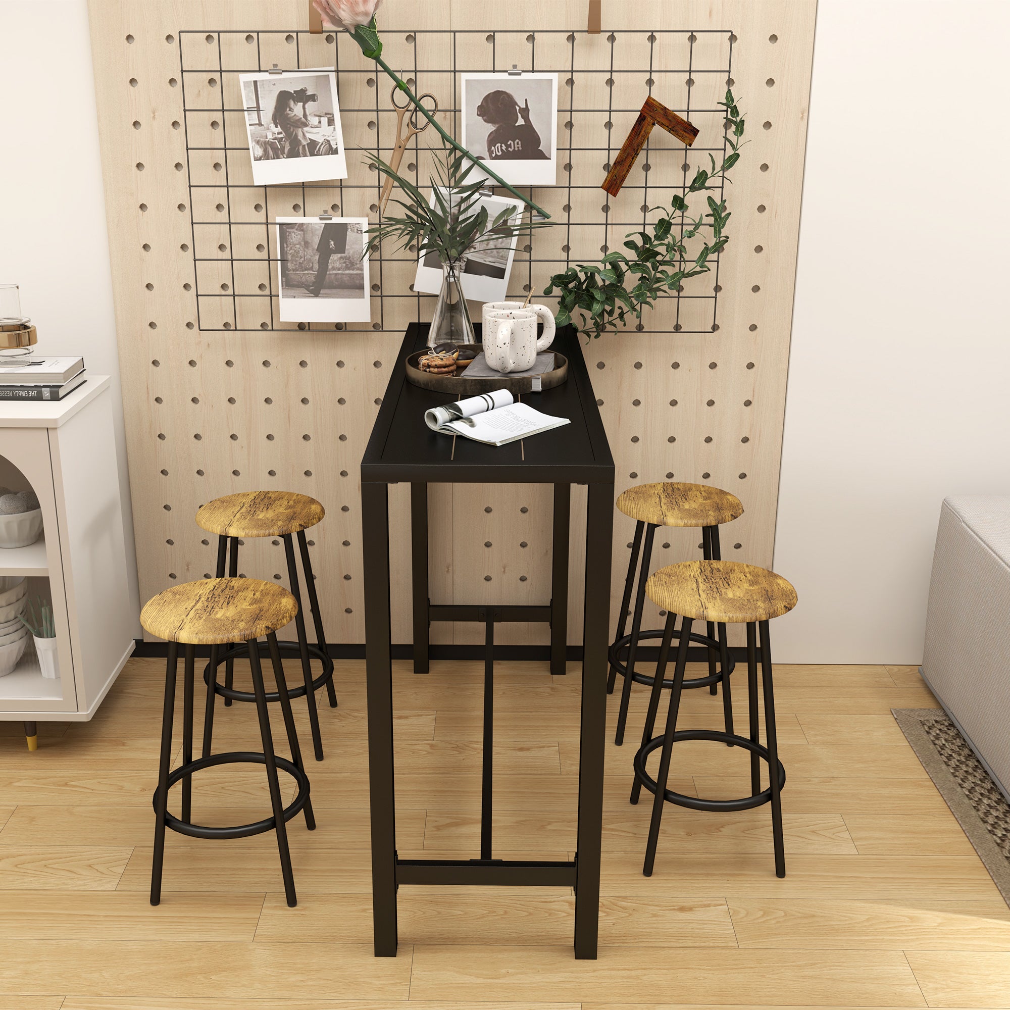 Outsunny Outdoor Bar Table, 48" L Narrow Bar Height Patio Table, Counter Height Table Bistro Table Hot Tub Table with Slatted Top, Metal Frame for Garden Backyard Poolside, Black