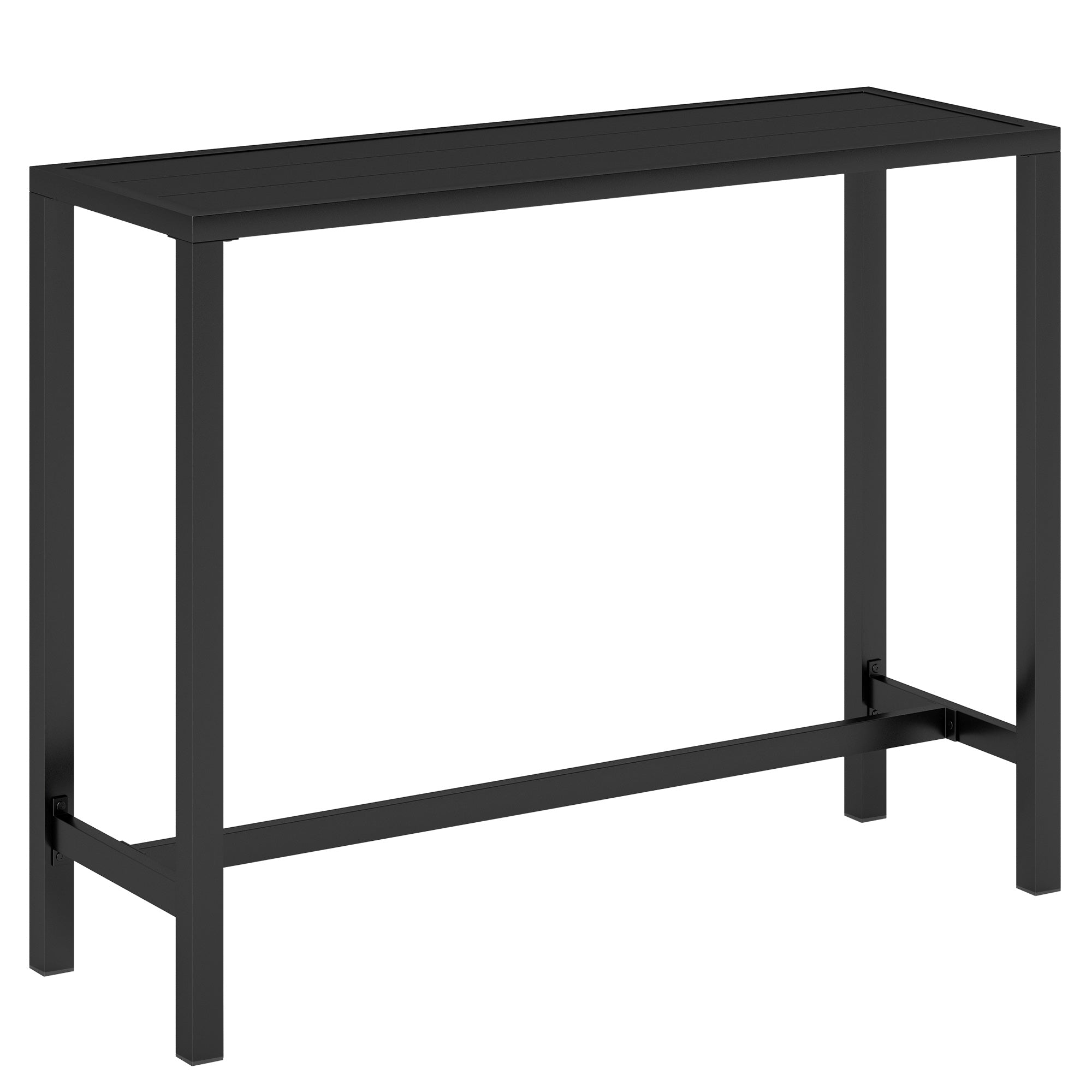 Outsunny Outdoor Bar Table, 48" L Narrow Bar Height Patio Table, Counter Height Table Bistro Table Hot Tub Table with Slatted Top, Metal Frame for Garden Backyard Poolside, Black