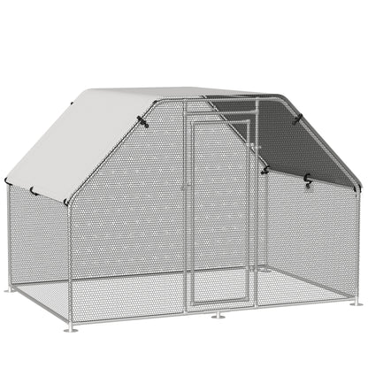 PawHut Large Chicken Coop Metal Chicken Run with Waterproof and Anti-UV Cover, Flat Shaped Walk-in Fence Cage Hen House for Outdoor and Yard Farm Use, 1.3" Tube Diameter, 9' x 6' x 6.5'