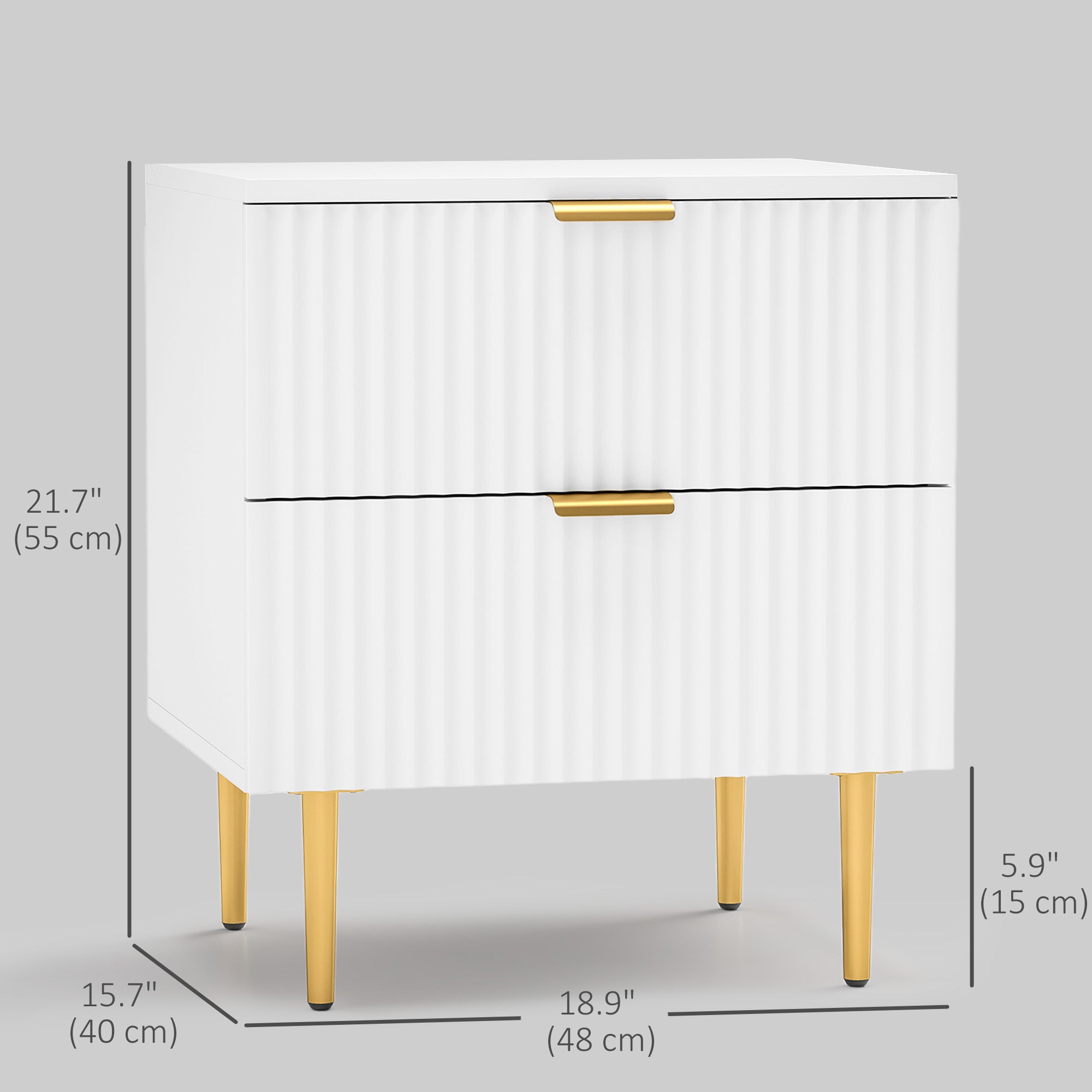 HOMCOM Nightstand, Bedside Table with 2 Drawers, Side End Table with Metal Legs for Bedroom, White