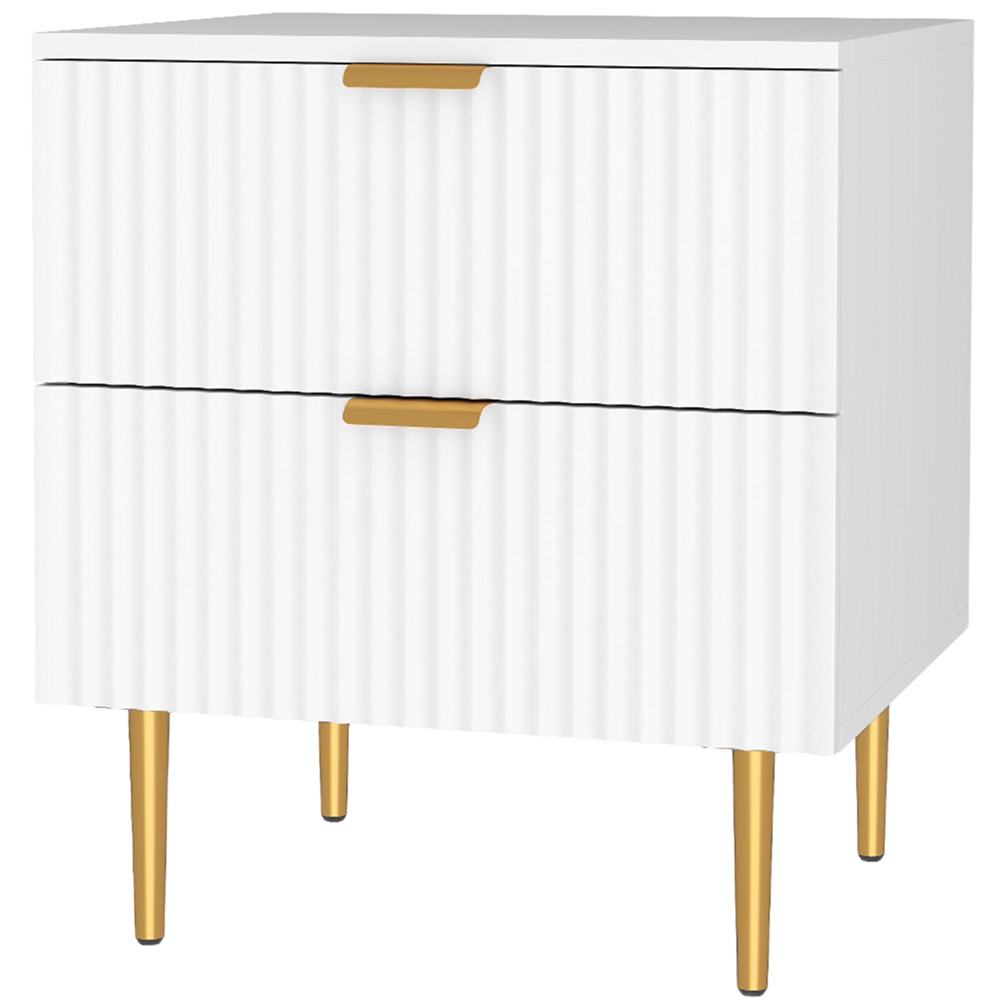HOMCOM Nightstand, Bedside Table with 2 Drawers, Side End Table with Metal Legs for Bedroom, White