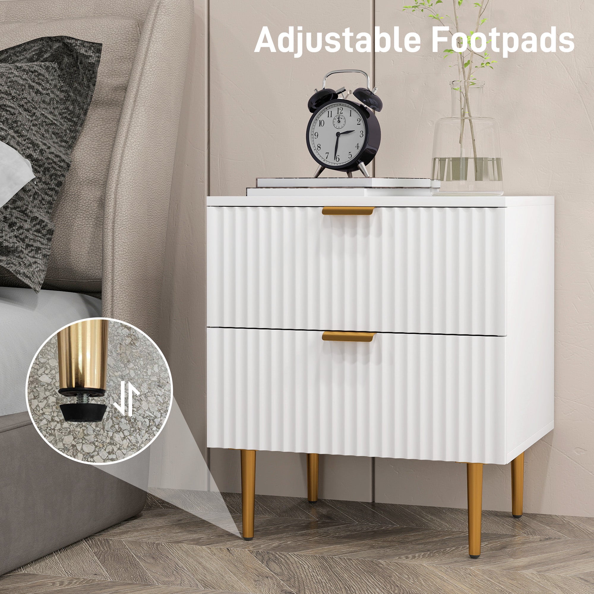 HOMCOM Nightstand, Bedside Table with 2 Drawers, Side End Table with Metal Legs for Bedroom, White